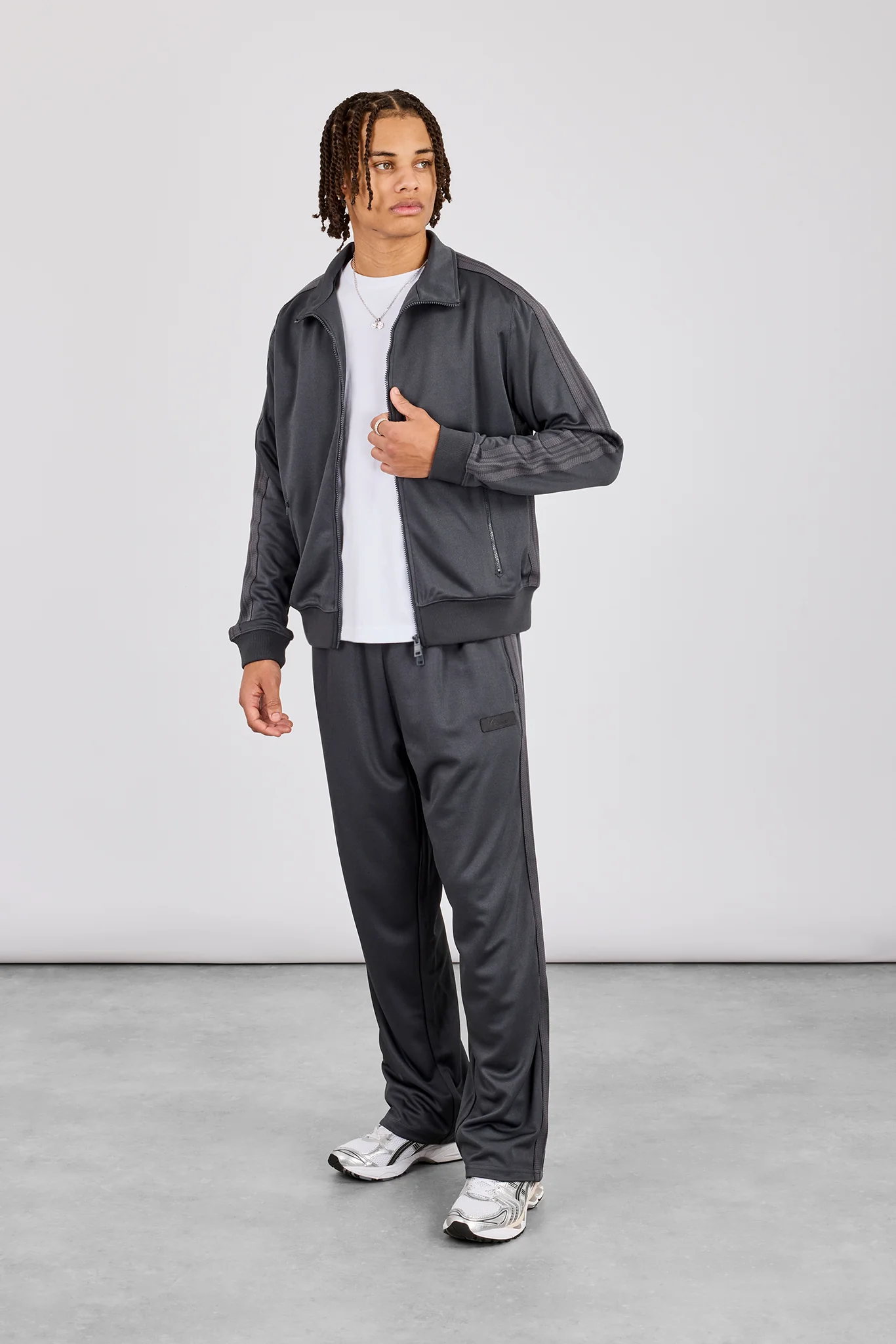 Mens Regular Poly Smooth Taping Tracksuit - Charcoal - Image 2