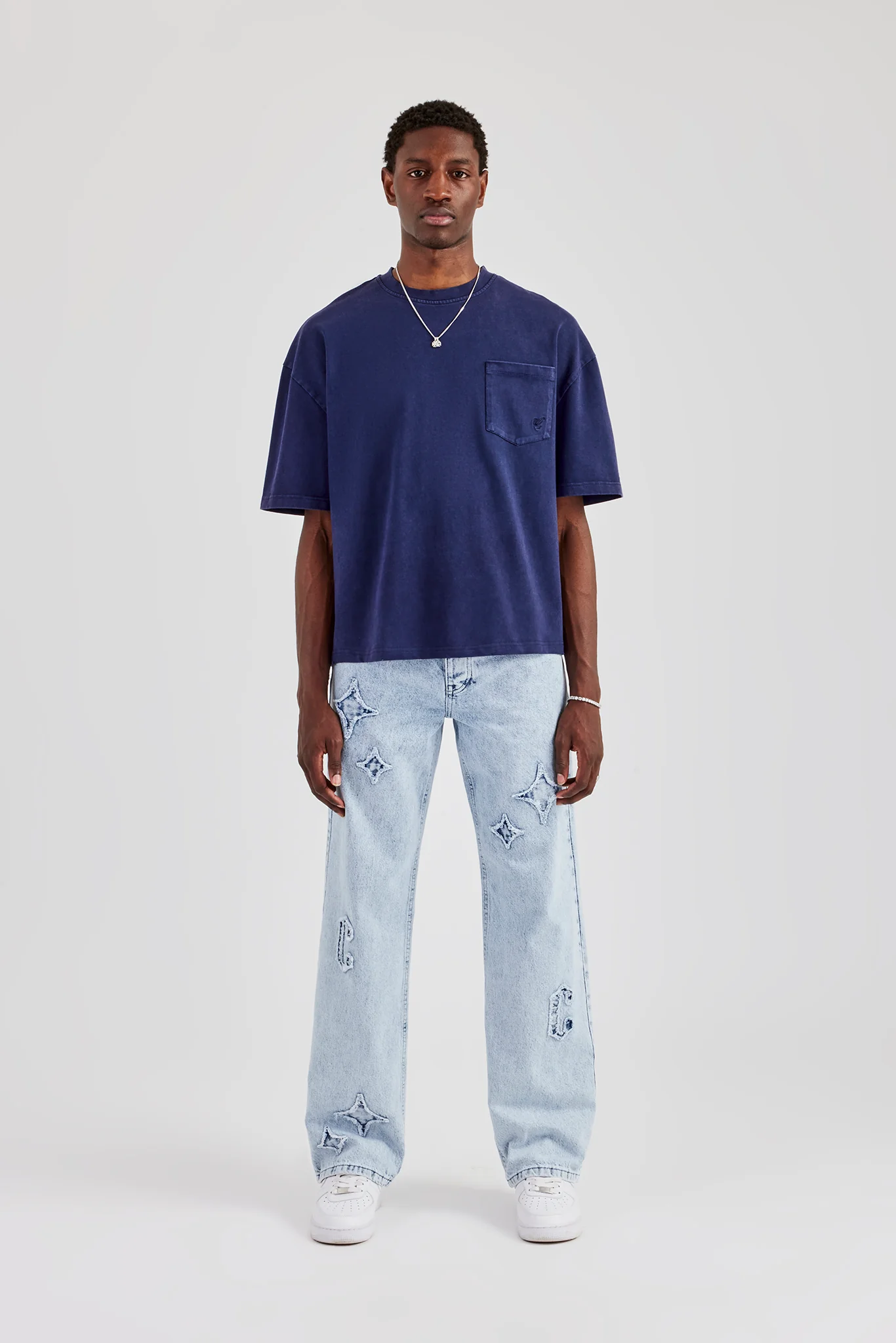 Mens Relaxed Fit Applique Denim Jean - Ice Blue - Image 3