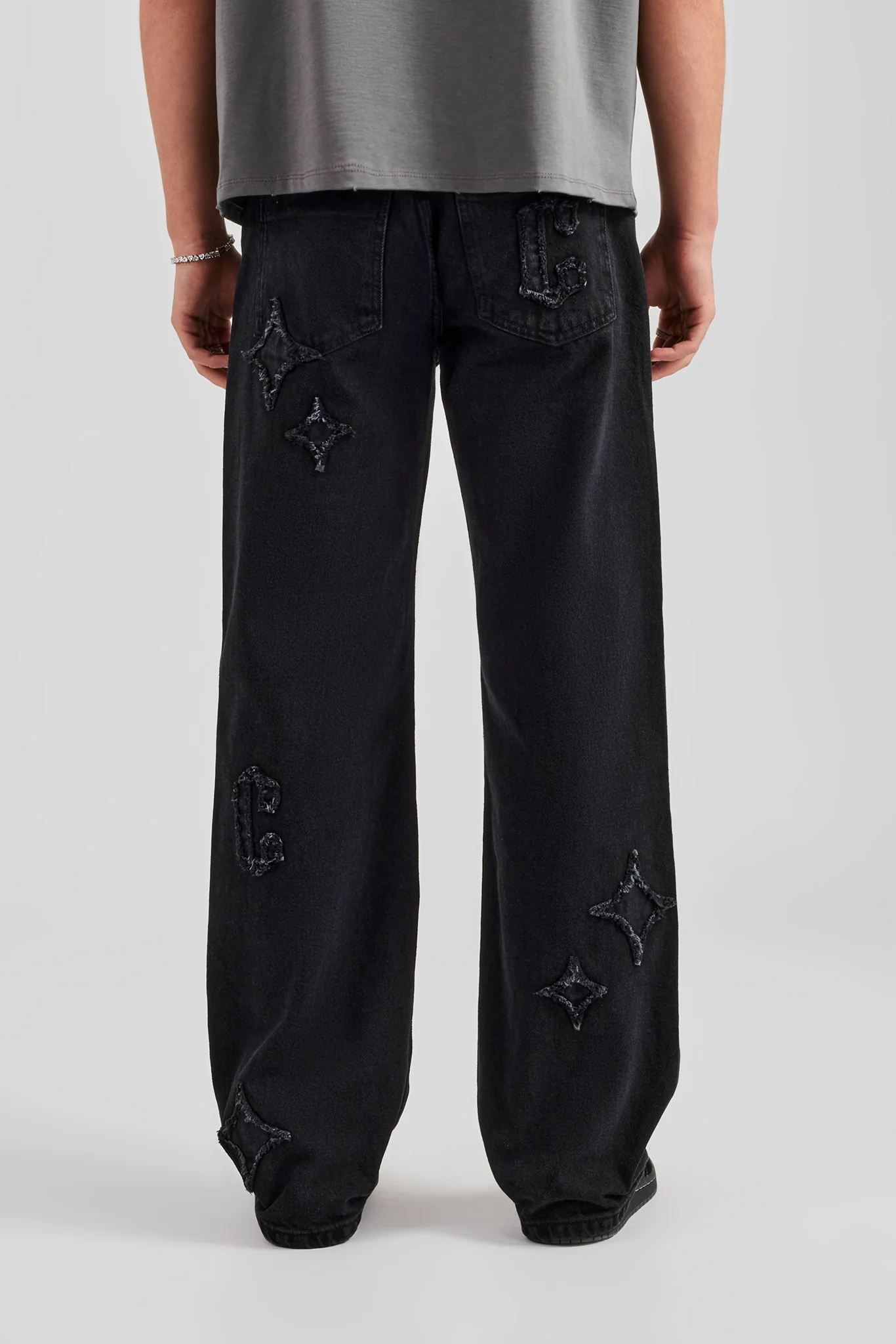 Mens Relaxed Fit Applique Denim Jean - Washed Black - Image 4