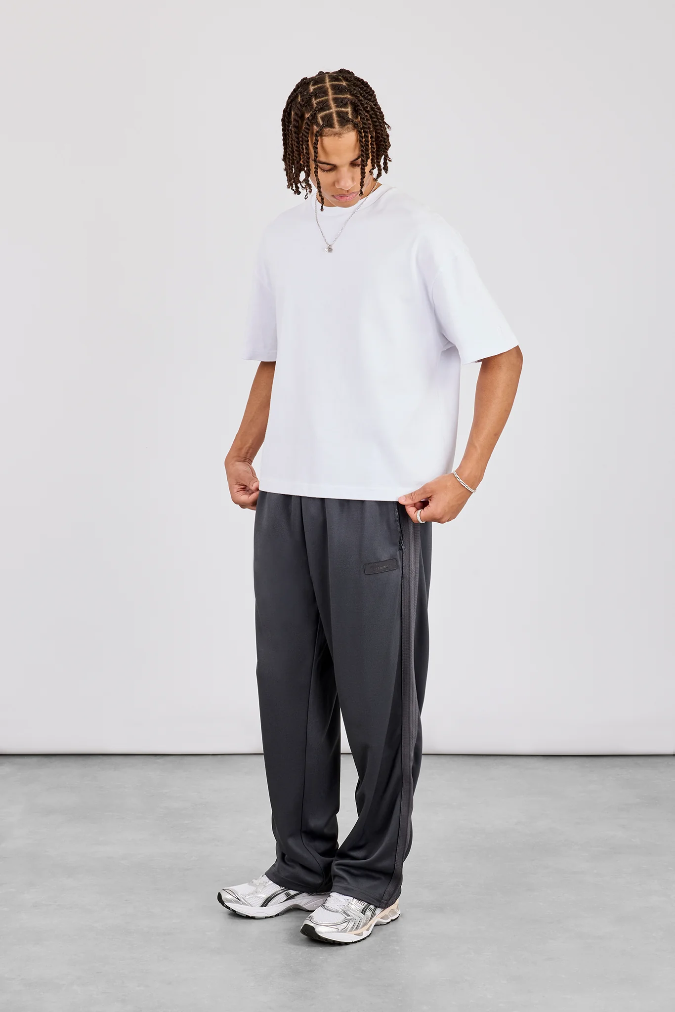 Mens Relaxed Poly Smooth Taping Track Pant - Charcoal - Image 4