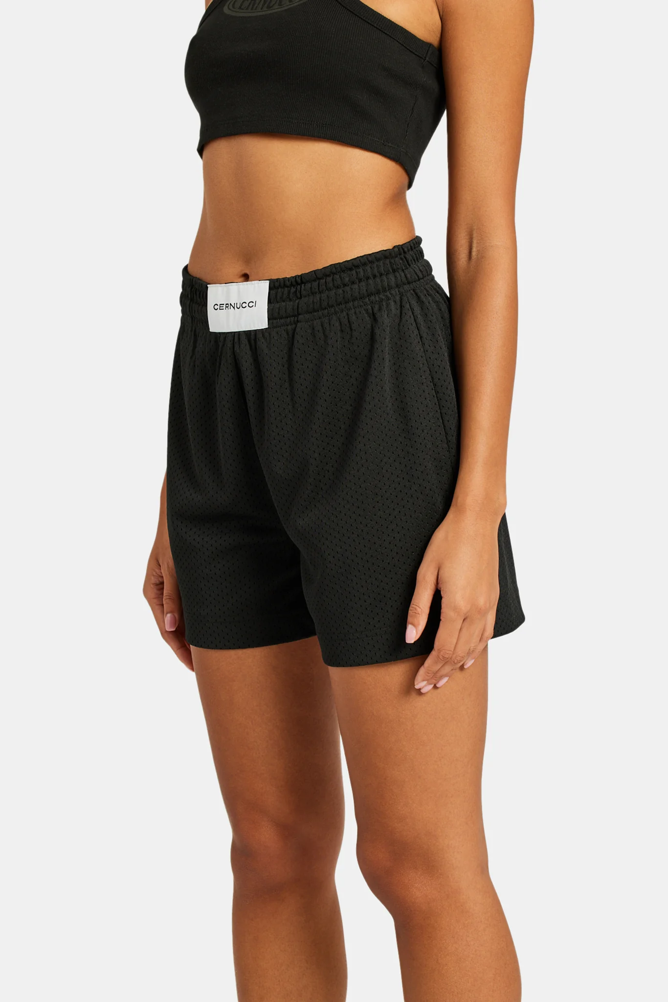 Mesh Shorts With Label - Black - Image 4