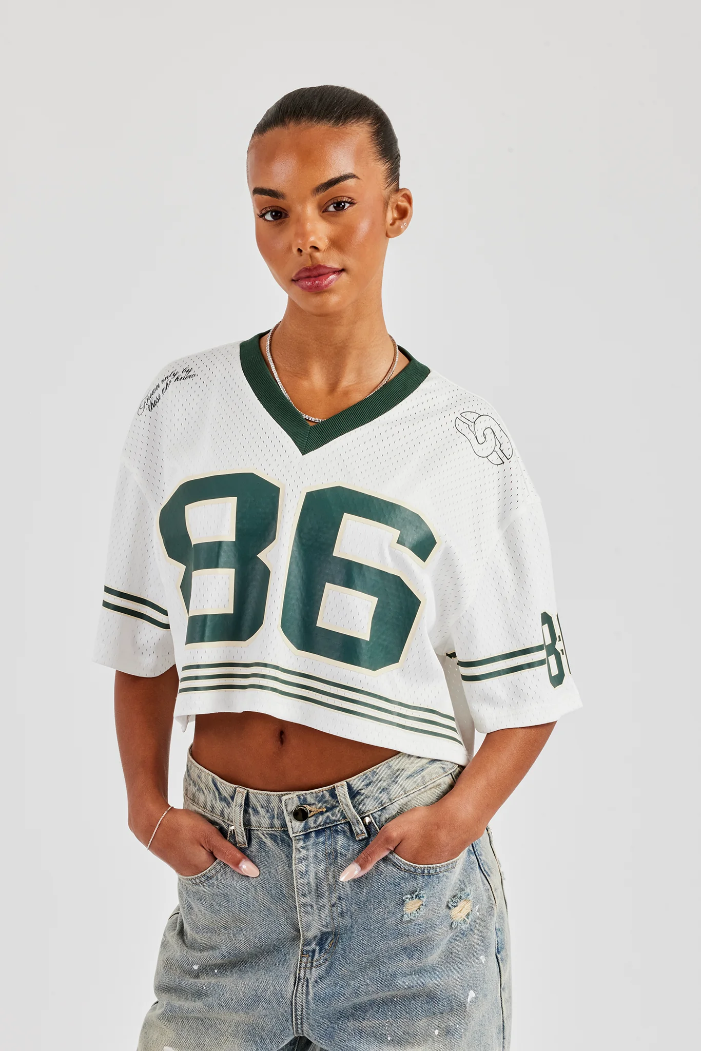 Mesh Varsity Cropped T-Shirt - White