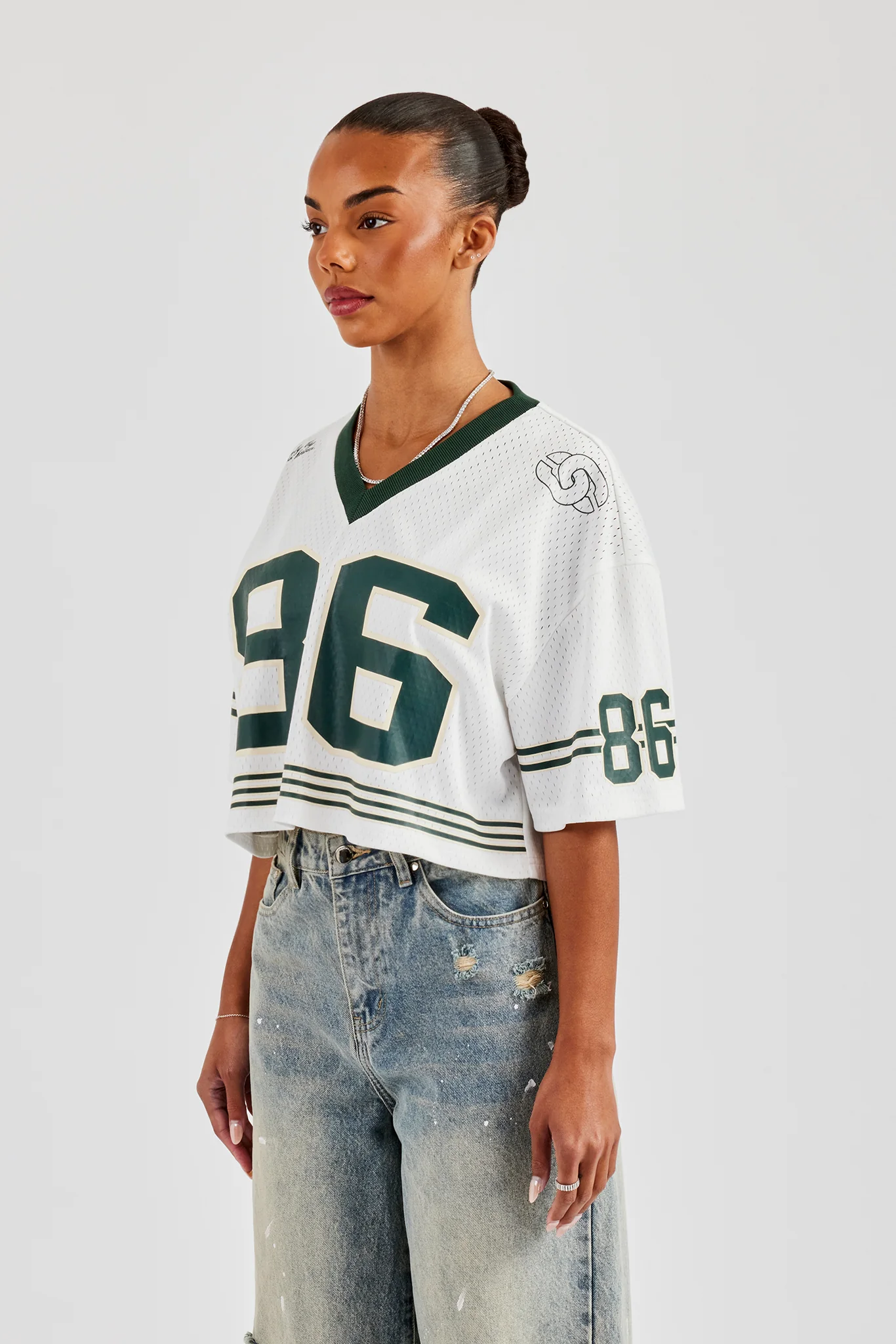 Mesh Varsity Cropped T-Shirt - White - Image 2