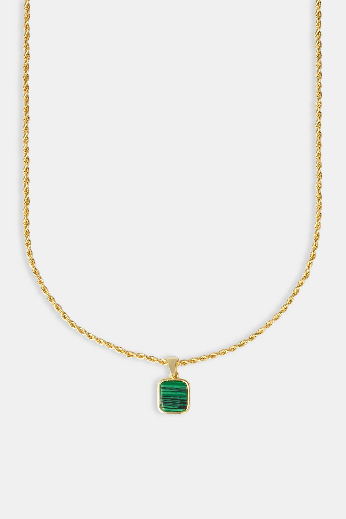 Micro Green Malachite Rope Necklace - 12mm - Gold - Image 2