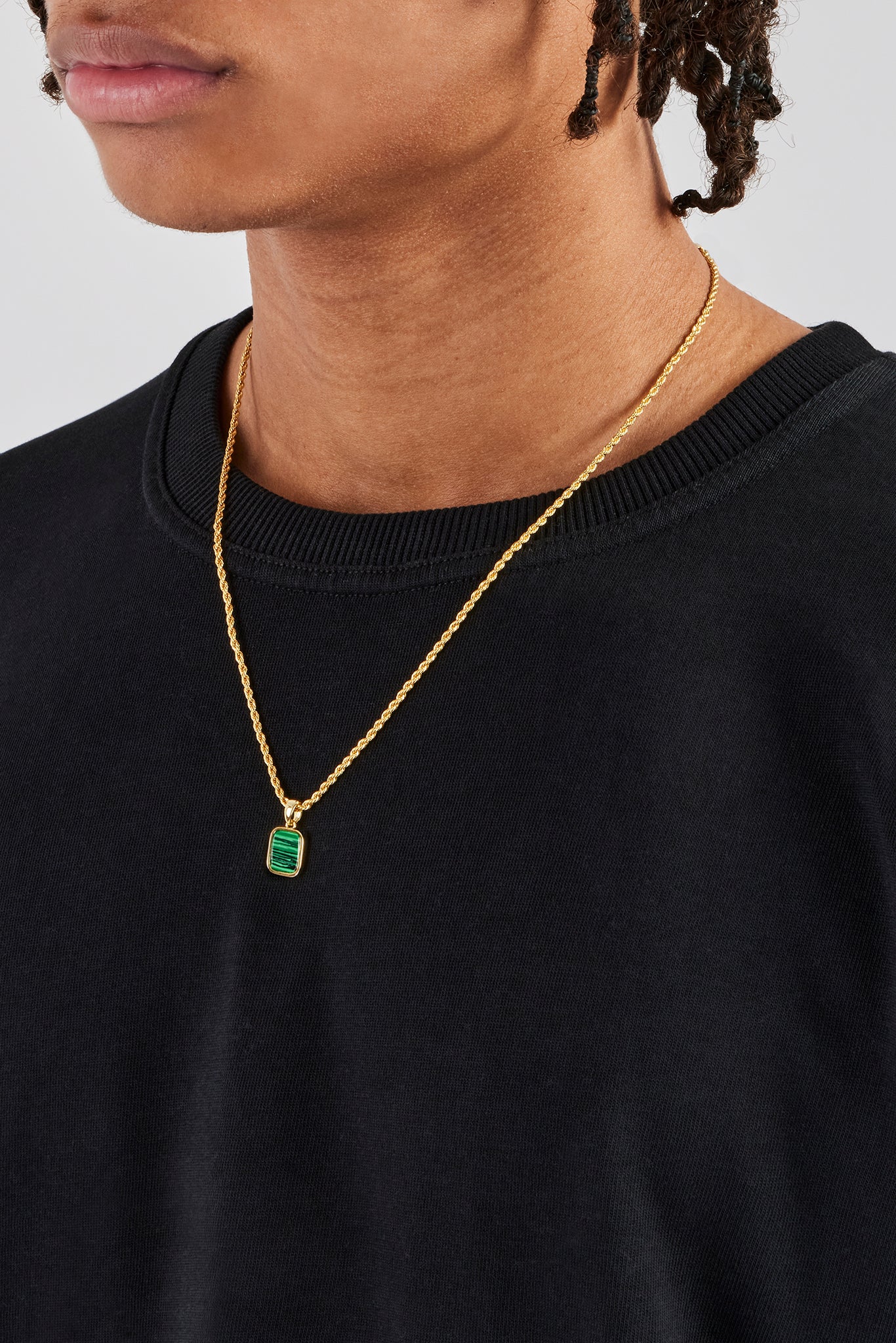Micro Green Malachite Rope Necklace - 12mm - Gold - Image 3