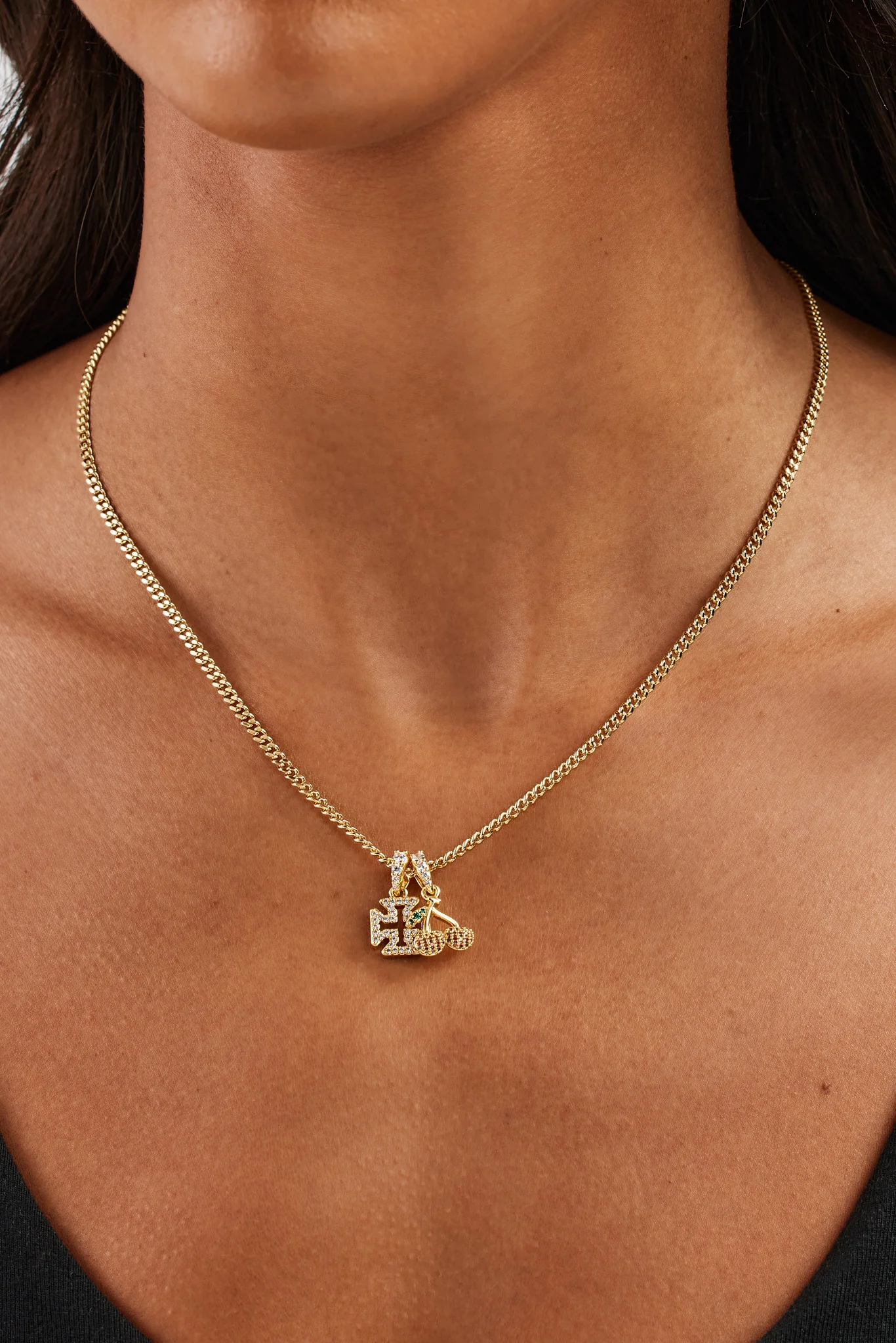 Micro Iced Cross & Cherry Necklace - 10mm - Image 2