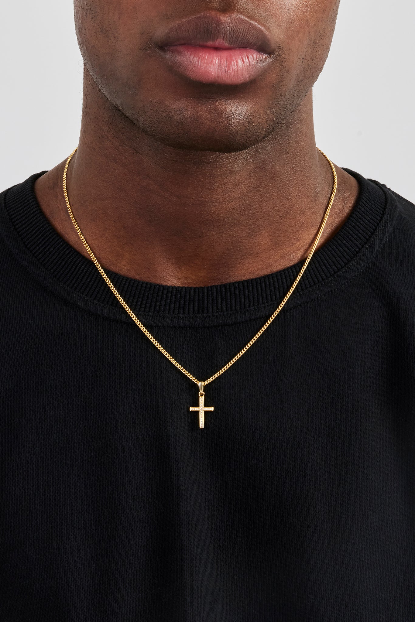 Micro Iced Cross Necklace - 15mm - Gold