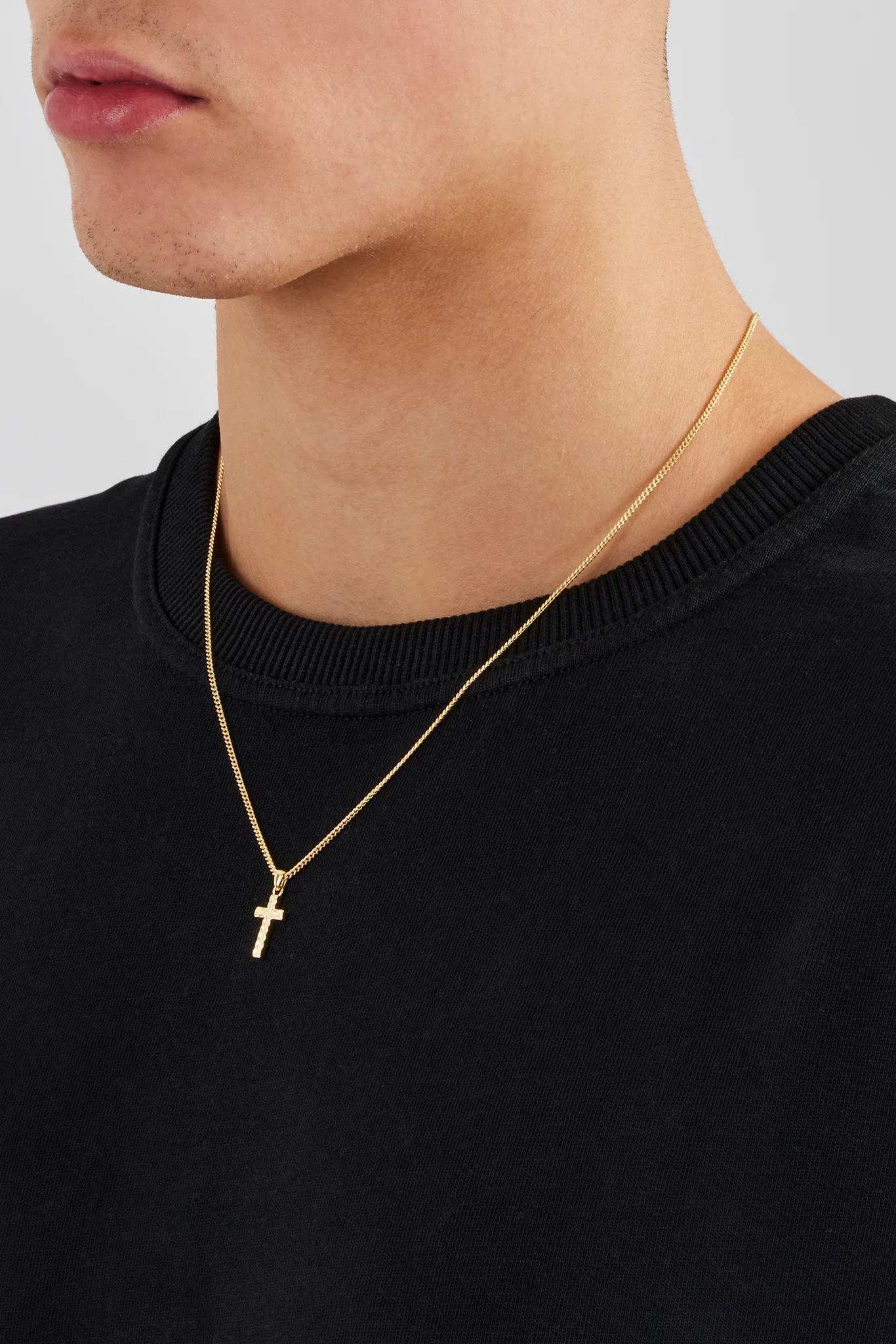 Micro Polished Cross Cuban Necklace - 15mm - Gold - Image 3