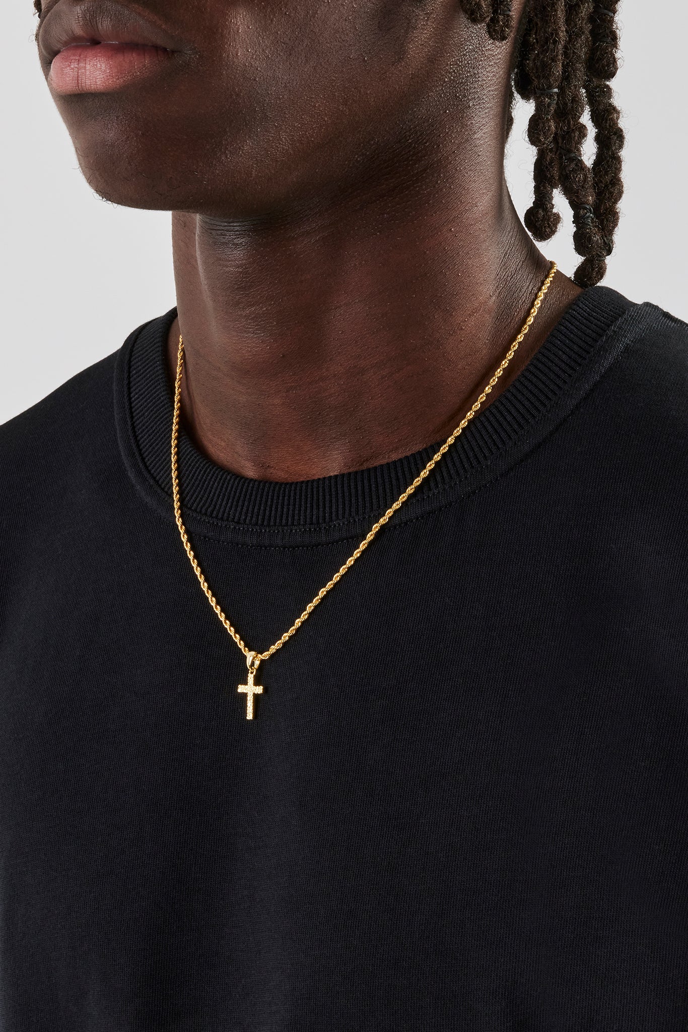Micro Textured Cross Rope Necklace - 15mm - Gold - Image 3
