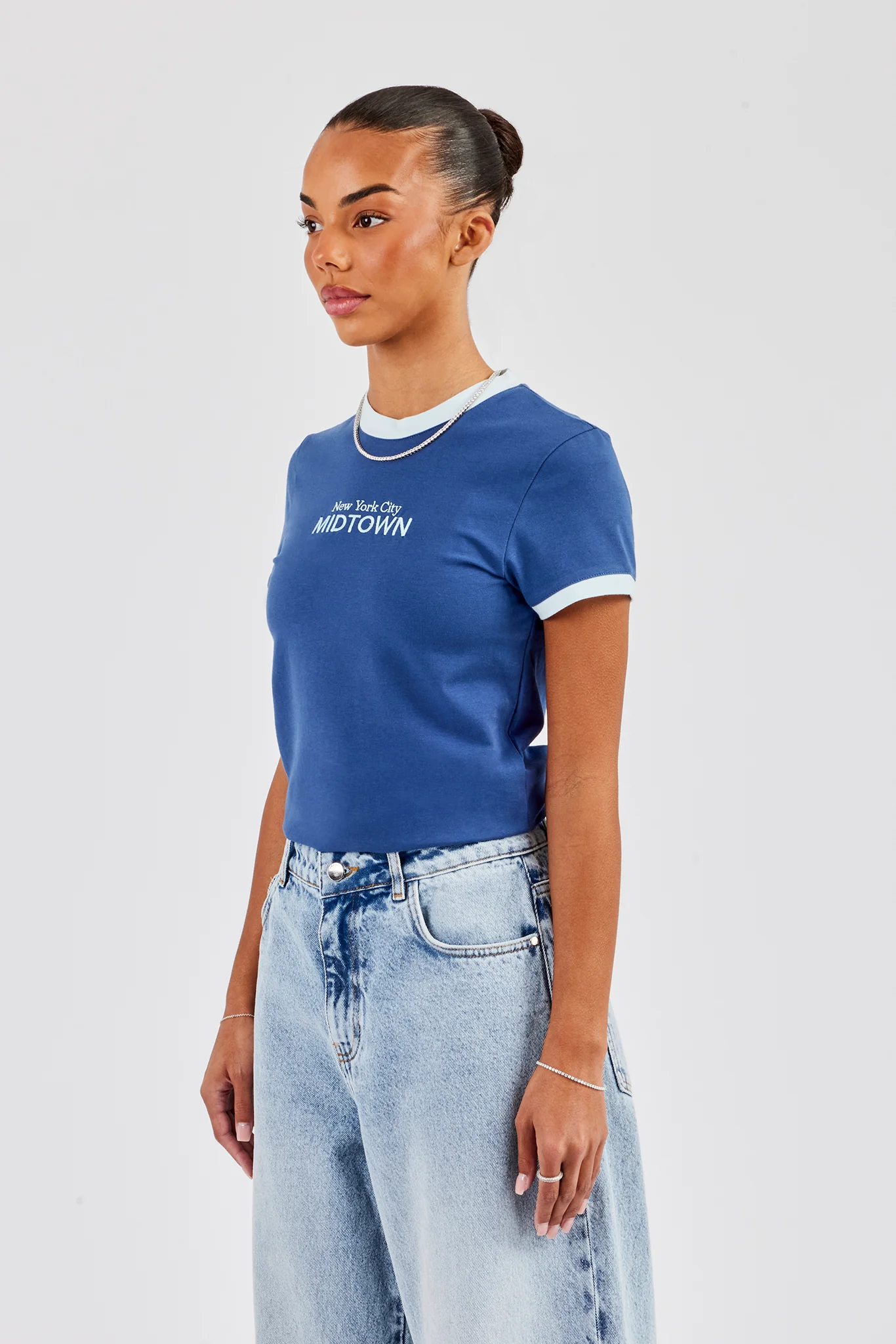 Midtown Contrast Baby Tee - Navy Blue - Image 4
