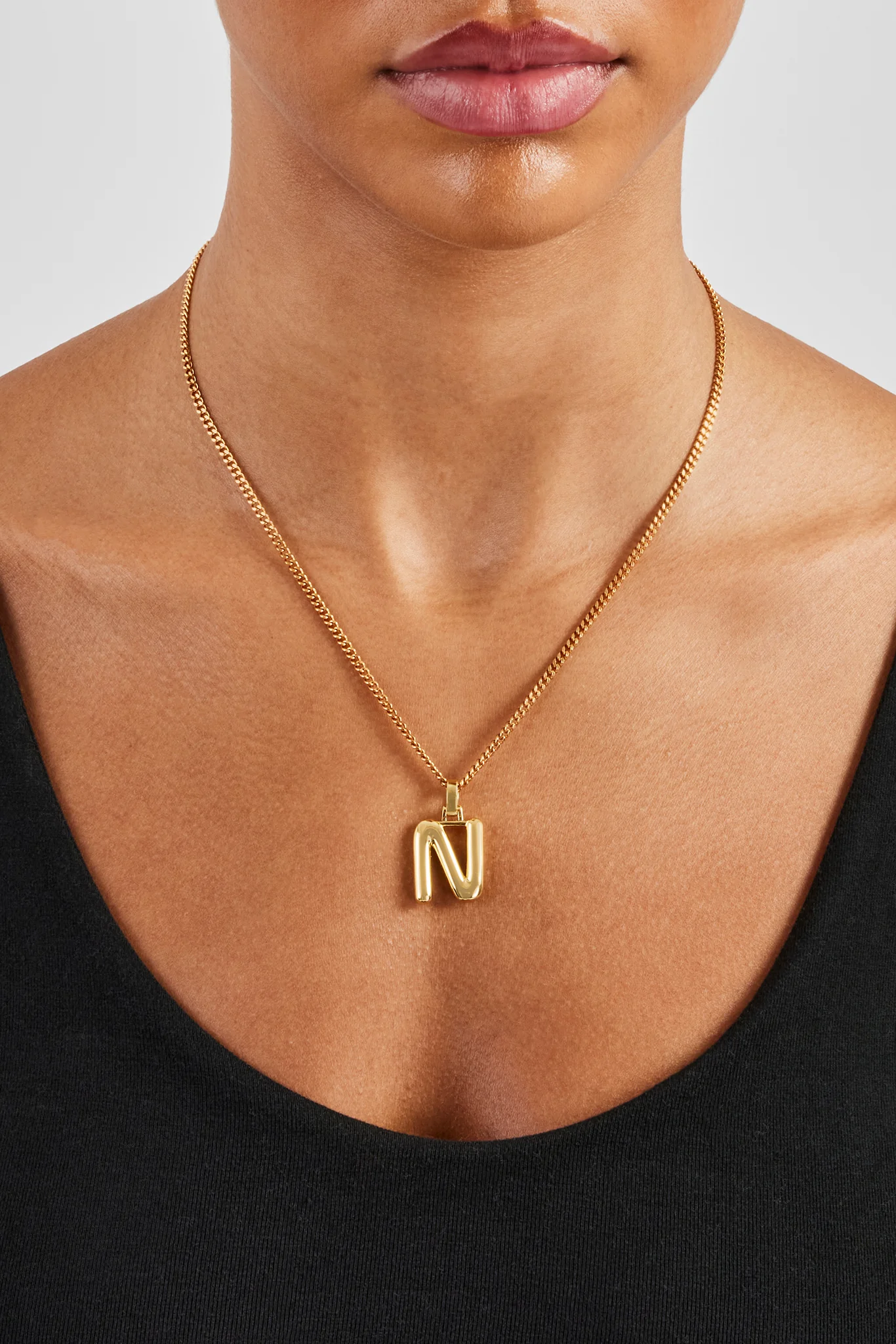 Mini Polished Balloon Letter Pendant & 3mm Micro Cuban Chain - Gold - Image 10