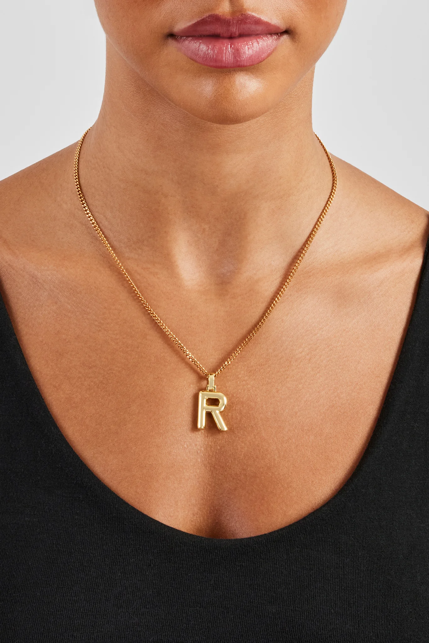 Mini Polished Balloon Letter Pendant & 3mm Micro Cuban Chain - Gold - Image 11