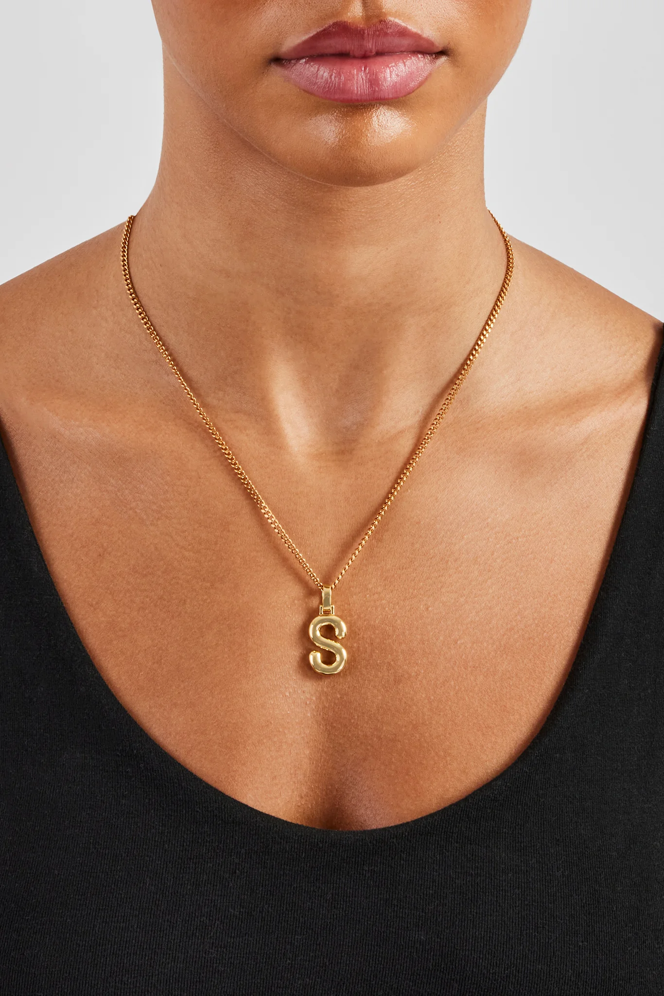 Mini Polished Balloon Letter Pendant & 3mm Micro Cuban Chain - Gold - Image 12
