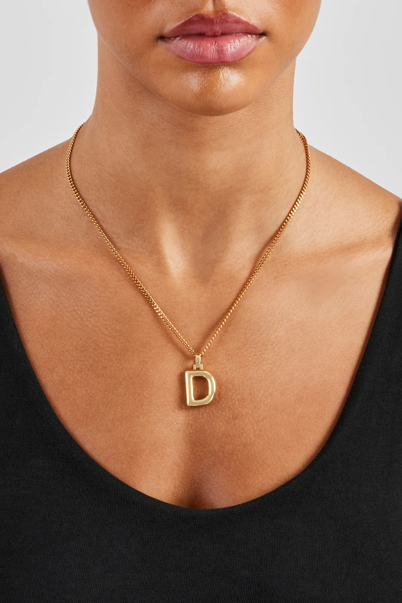 Mini Polished Balloon Letter Pendant & 3mm Micro Cuban Chain - Gold - Image 4