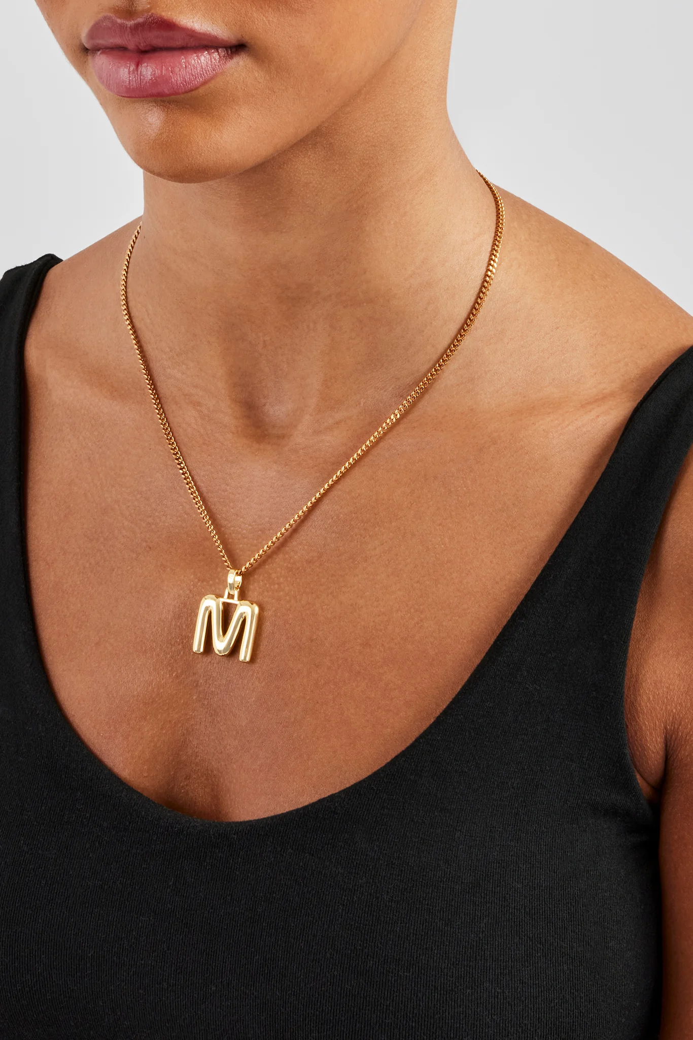 Mini Polished Balloon Letter Pendant & 3mm Micro Cuban Chain - Gold - Image 9