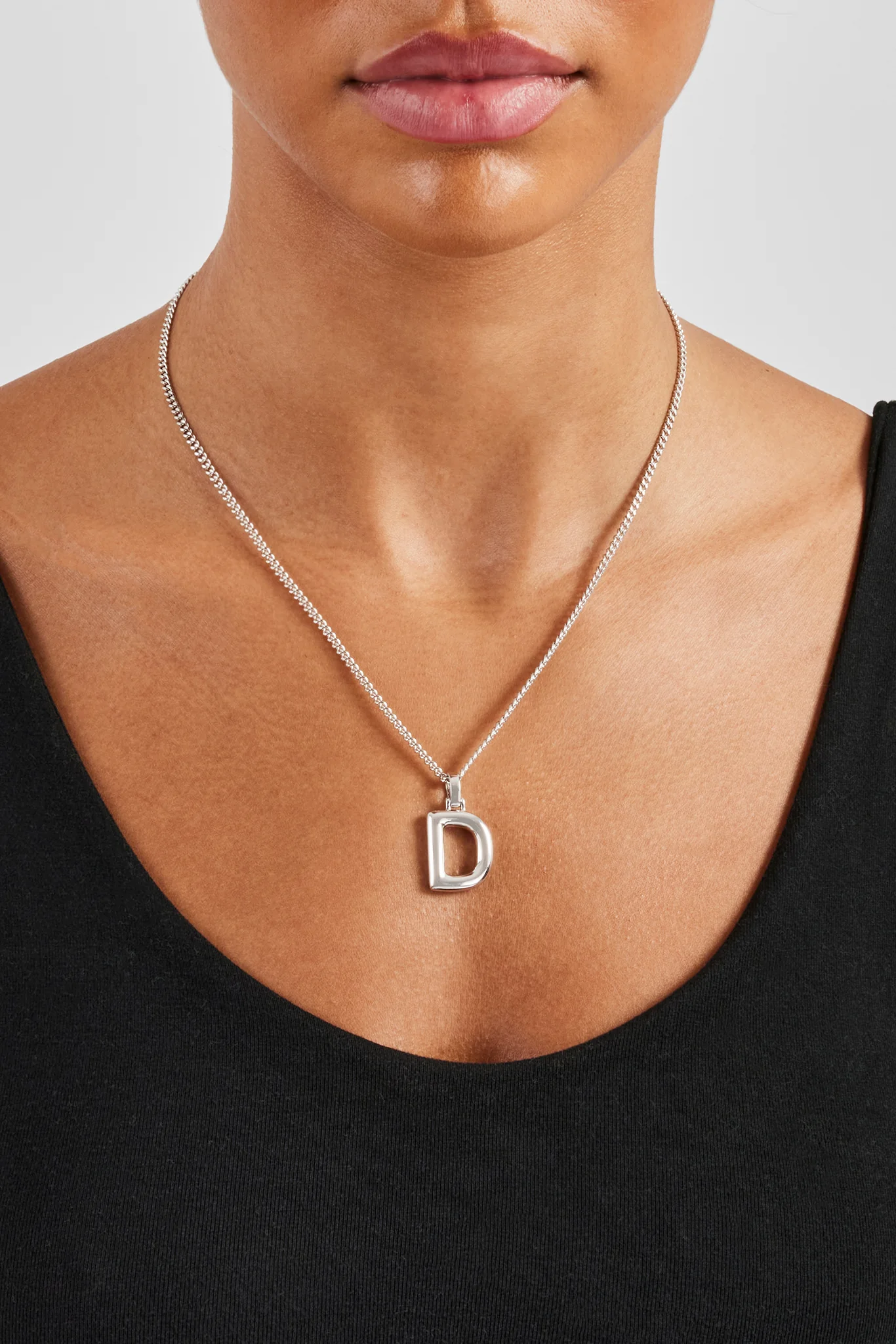 Mini Polished Balloon Letter Pendant & 3mm Micro Cuban Chain - White - Image 4