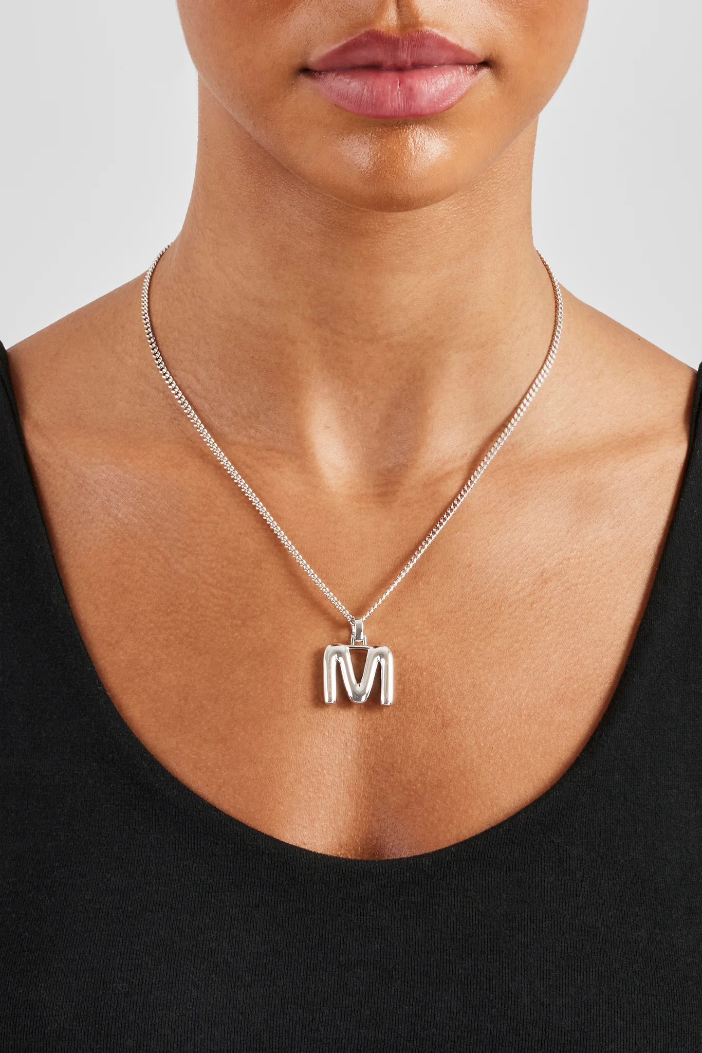 Mini Polished Balloon Letter Pendant & 3mm Micro Cuban Chain - White - Image 9