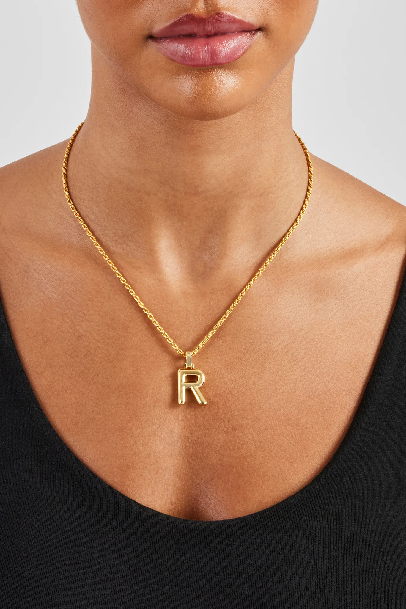 Mini Polished Balloon Letter Pendant & 3mm Rope Chain - Gold - Image 11