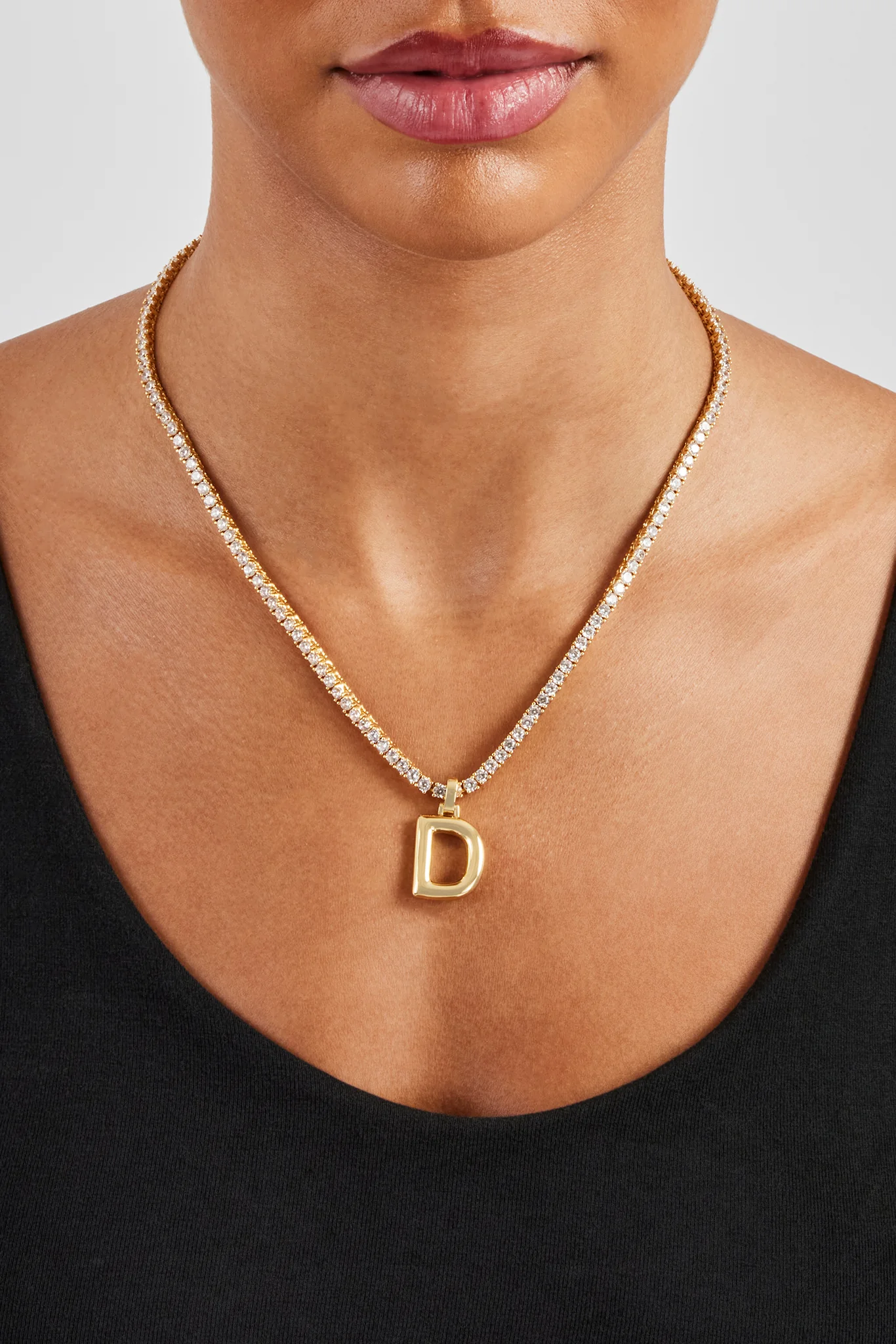 Mini Polished Balloon Letter Pendant & 3mm Tennis Chain - Gold - Image 4