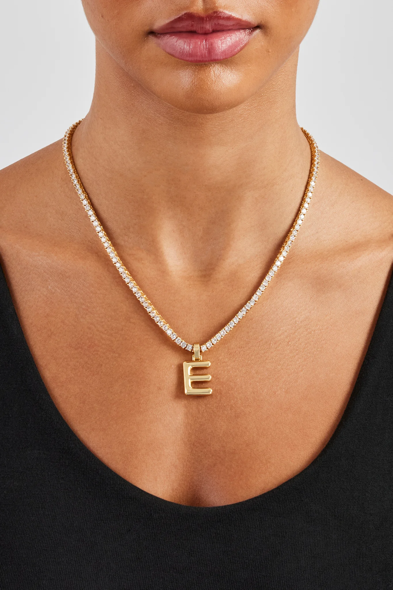 Mini Polished Balloon Letter Pendant & 3mm Tennis Chain - Gold - Image 5