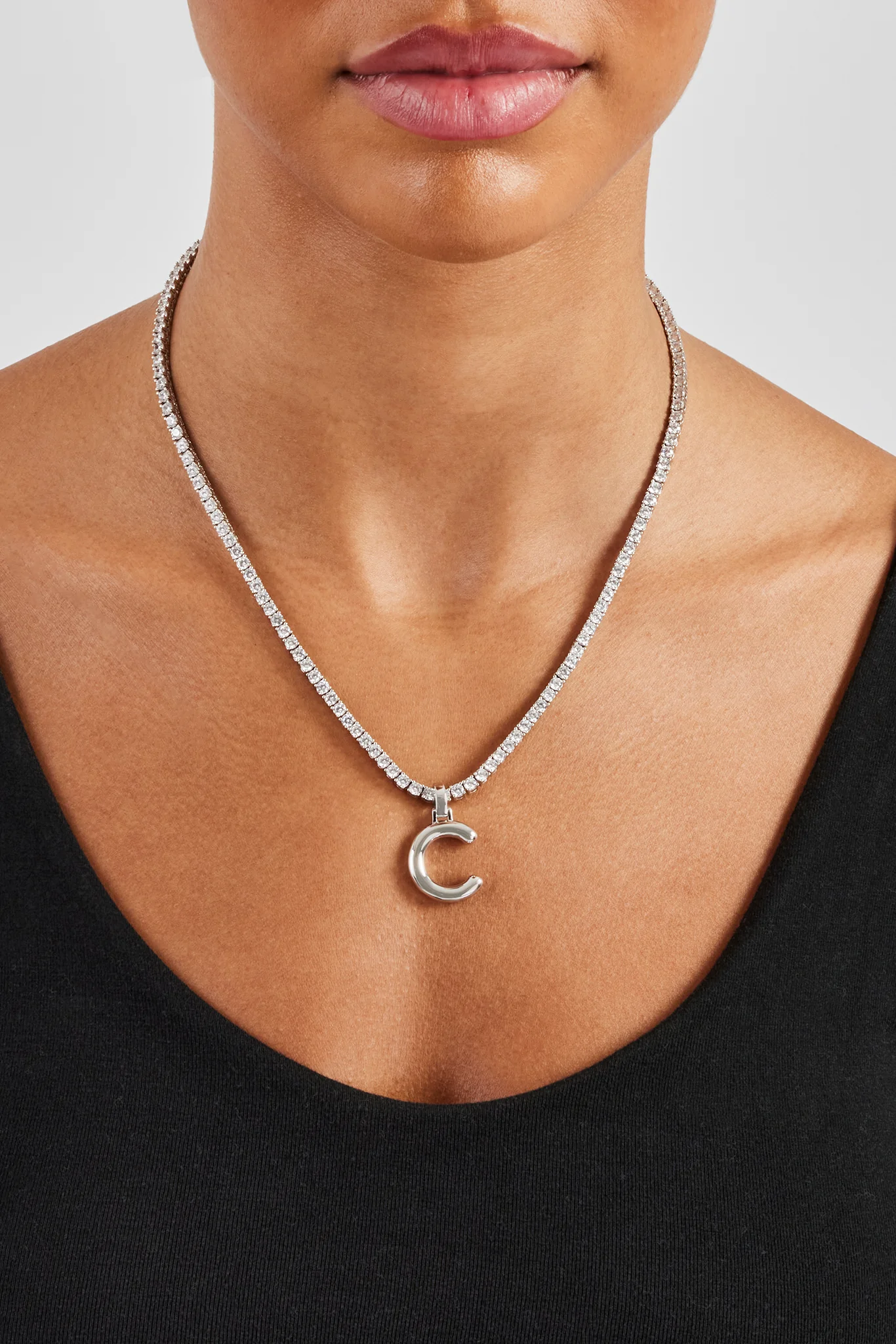 Mini Polished Balloon Letter Pendant & 3mm Tennis Chain - White - Image 3