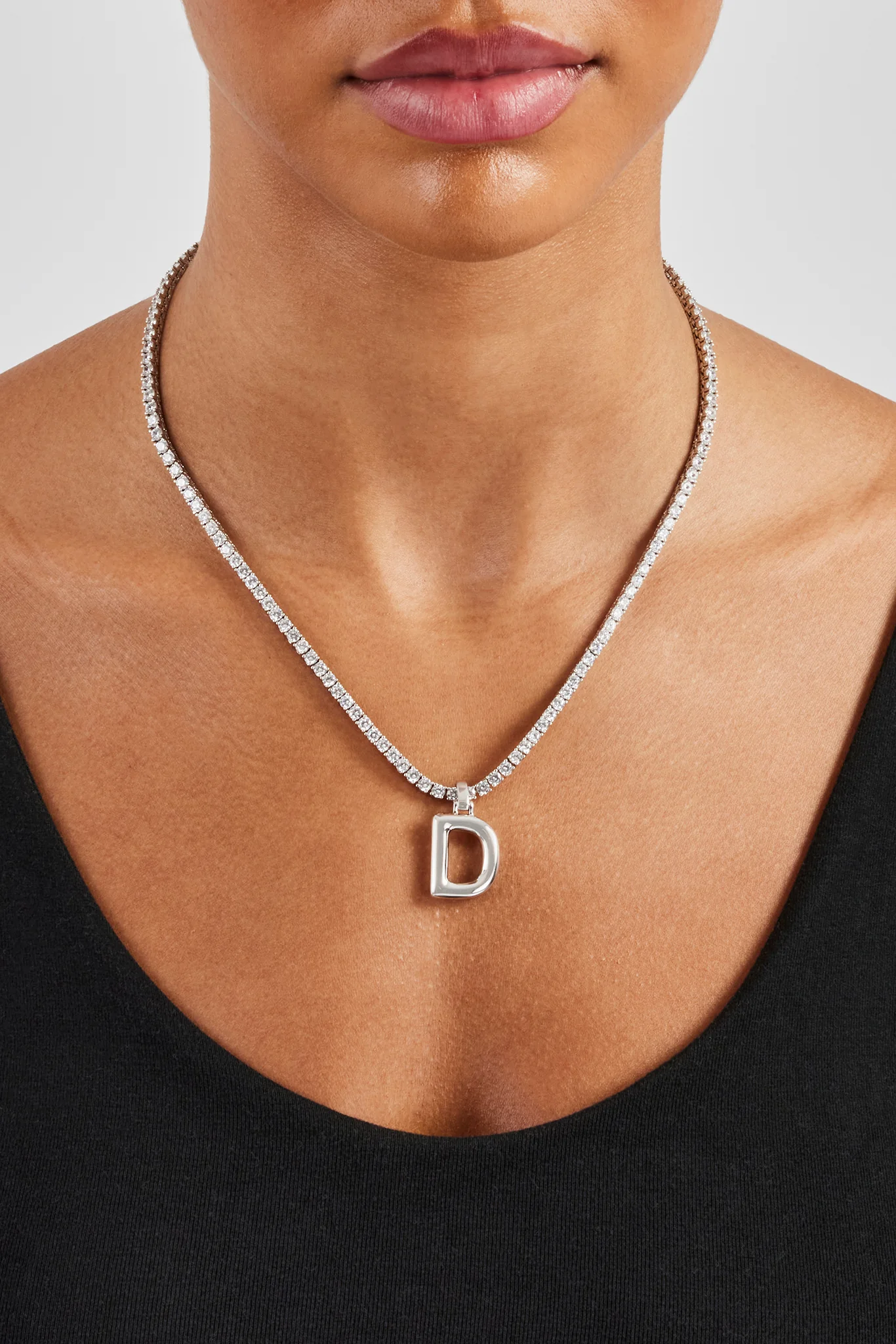 Mini Polished Balloon Letter Pendant & 3mm Tennis Chain - White - Image 4