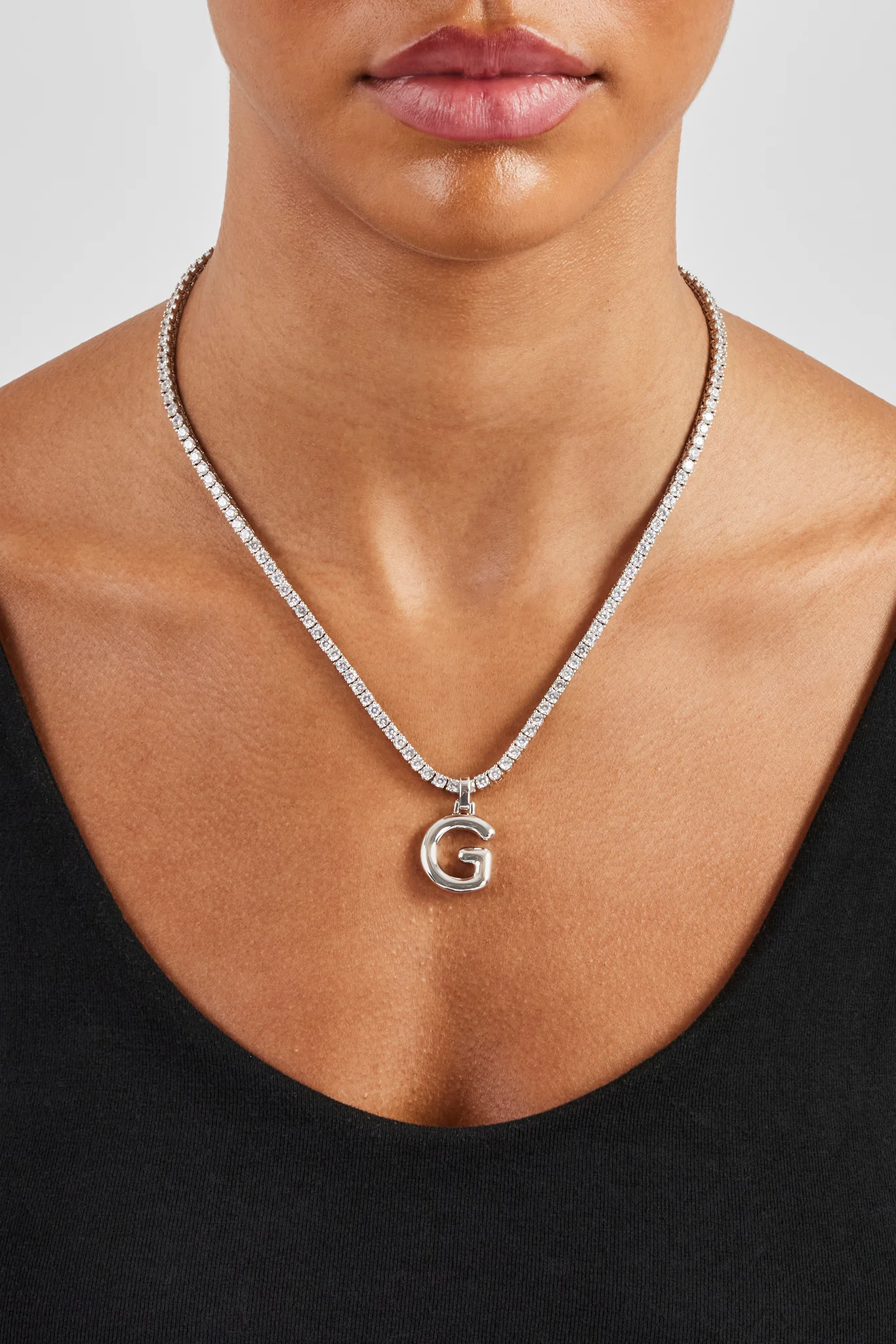 Mini Polished Balloon Letter Pendant & 3mm Tennis Chain - White - Image 6