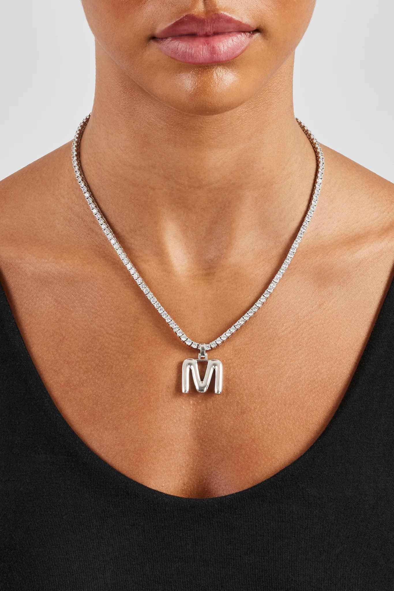 Mini Polished Balloon Letter Pendant & 3mm Tennis Chain - White - Image 9