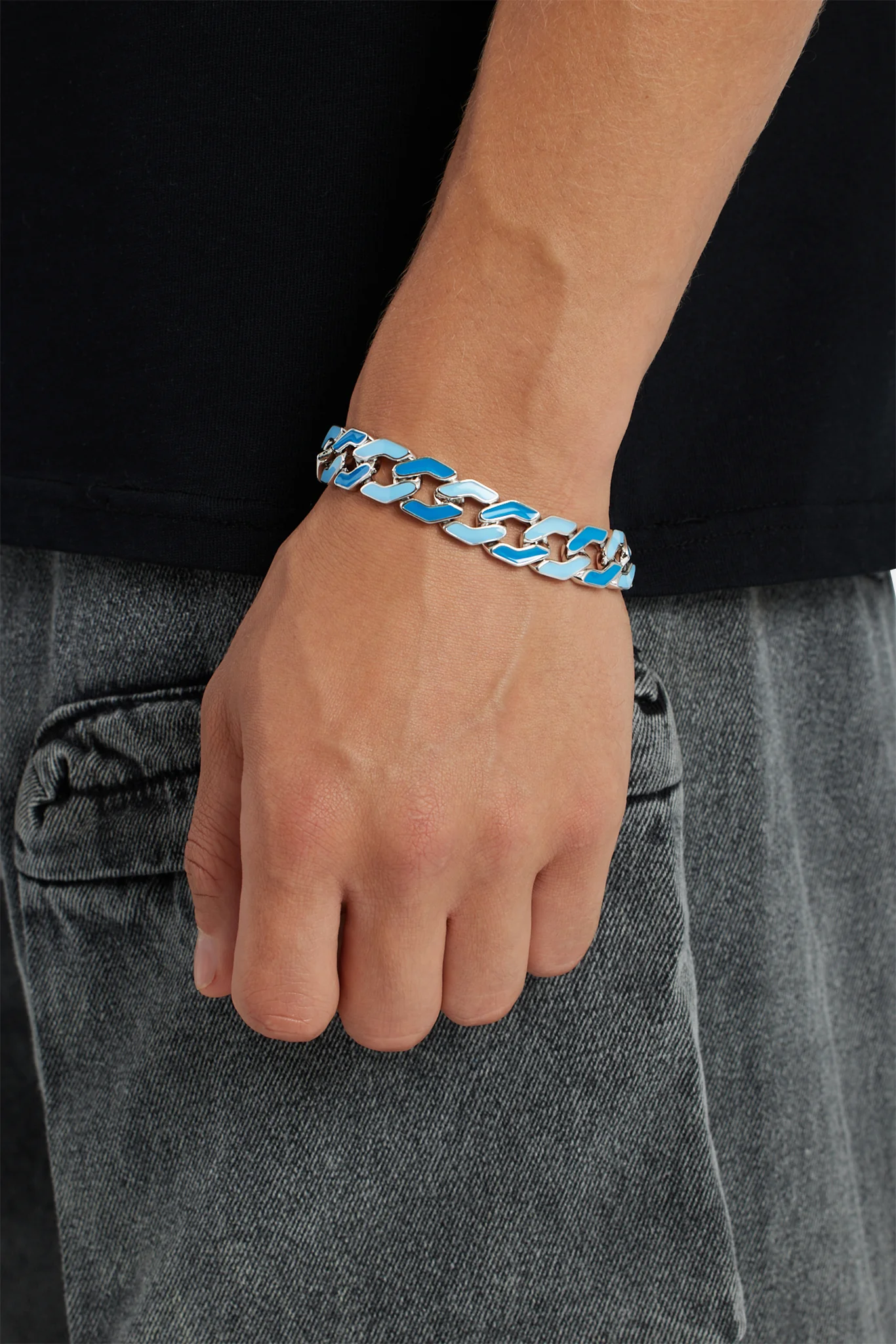 Mixed Enamel And Polished Cuban Bracelet - 12mm - Image 2