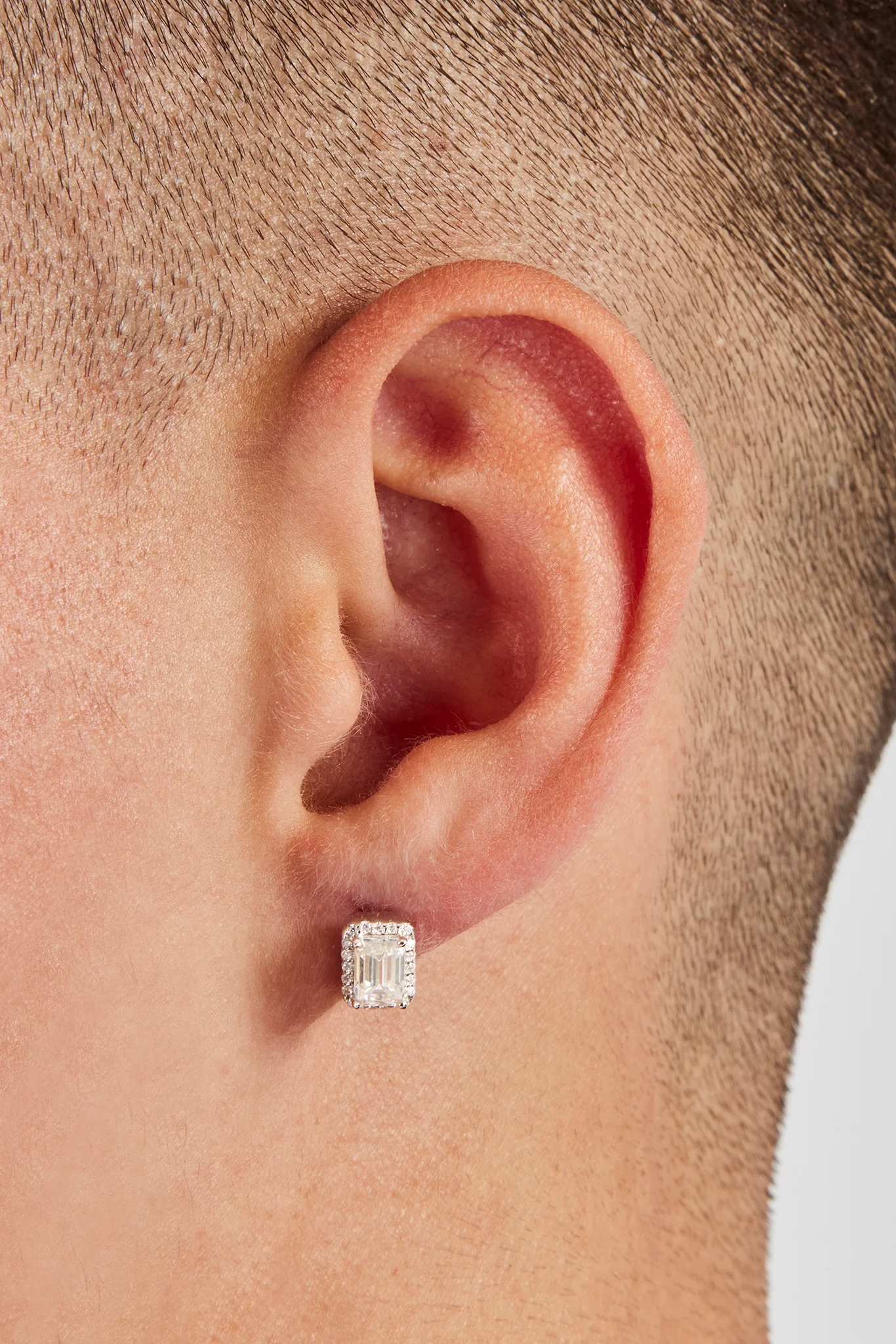 Moissanite Baguette Cluster Stud Earrings - 8mm - Image 2