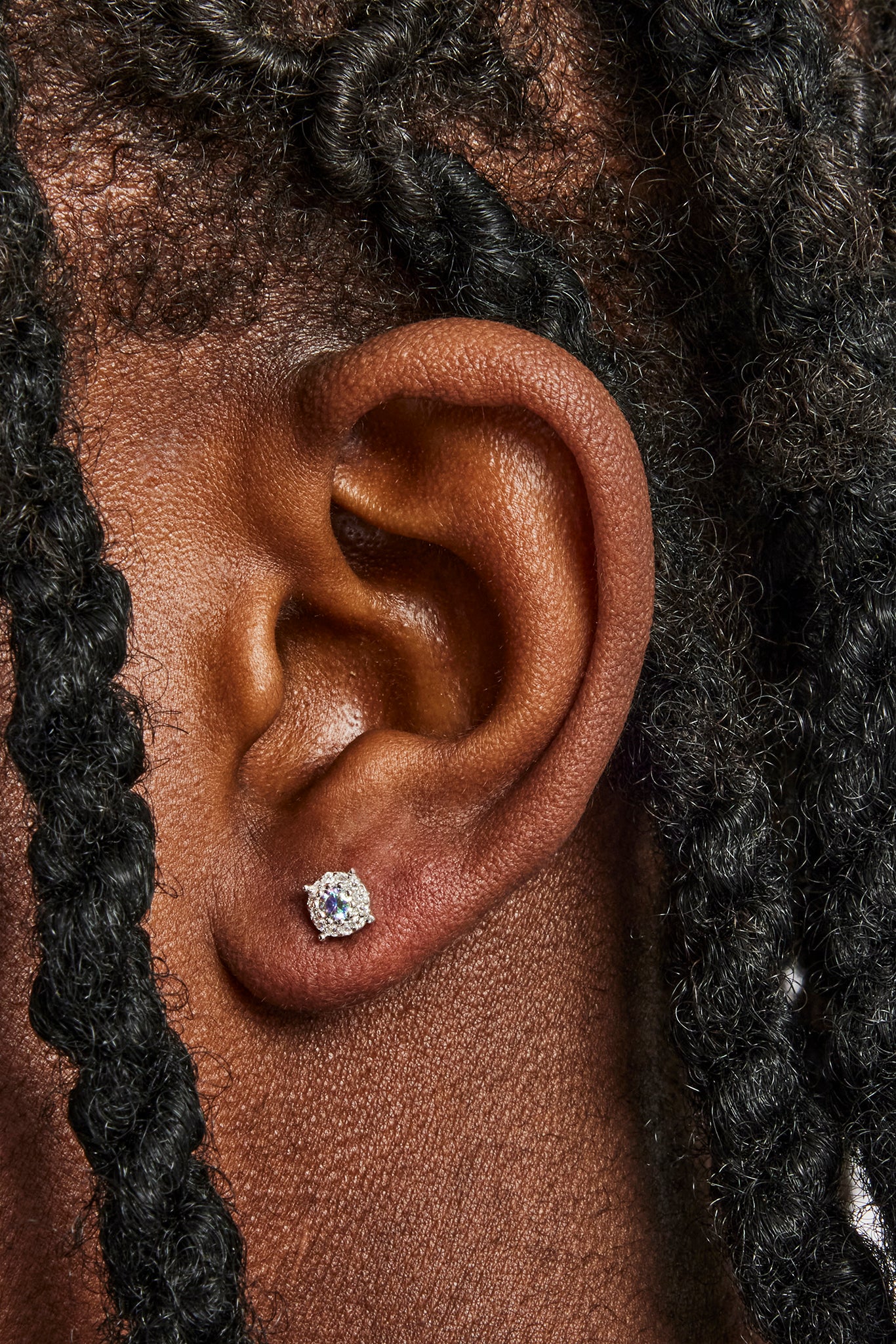 Moissanite Light Blue Cluster Stud Earrings - 5.5mm - Image 2