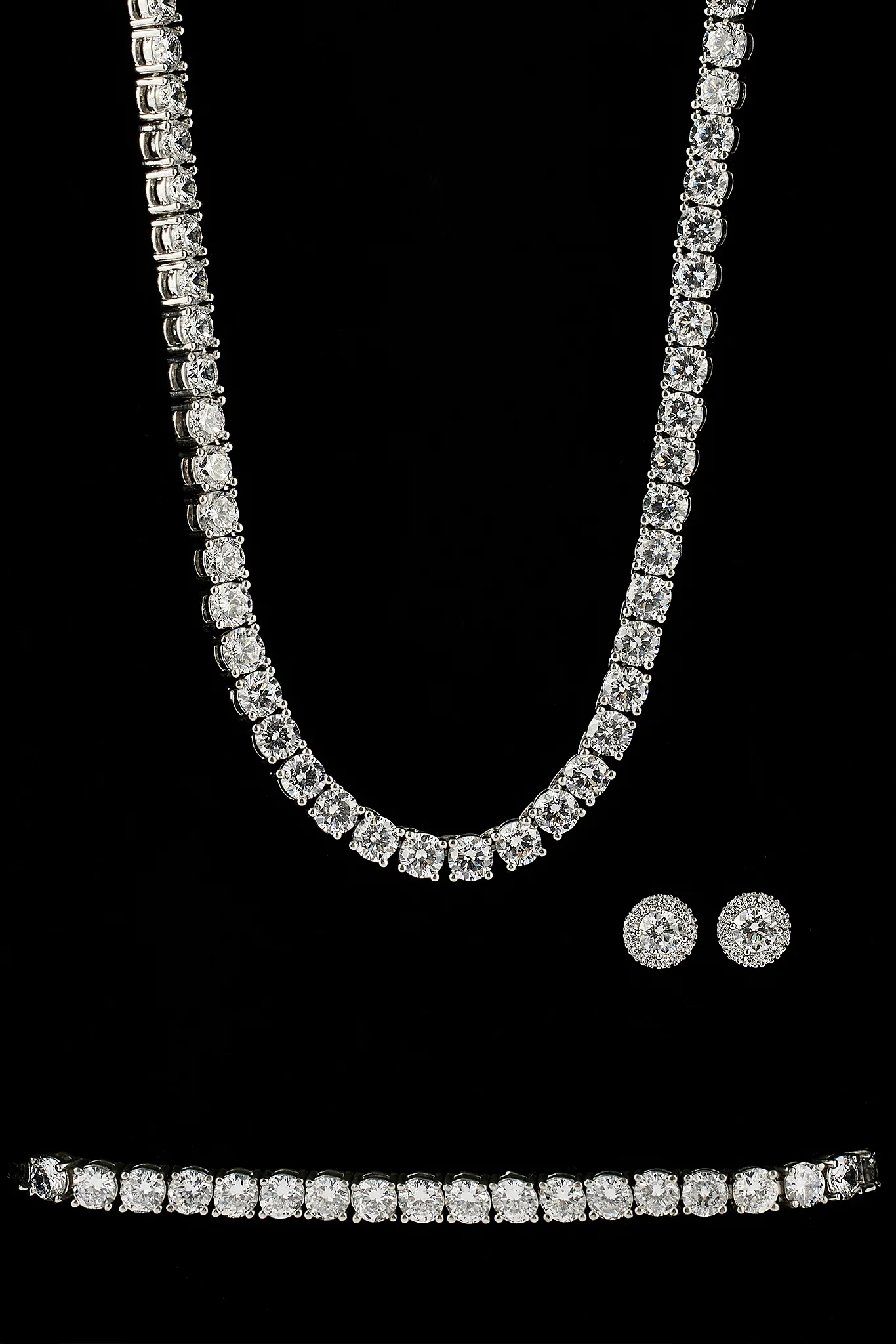 Moissanite Tennis Chain, Bracelet & Cluster Stud - 5mm - Image 3