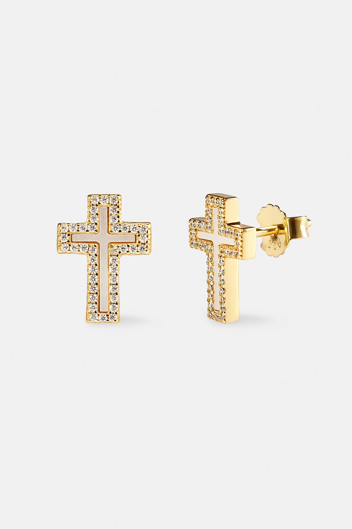 Mother Of Pearl Cross Stud Earrings - 10mm