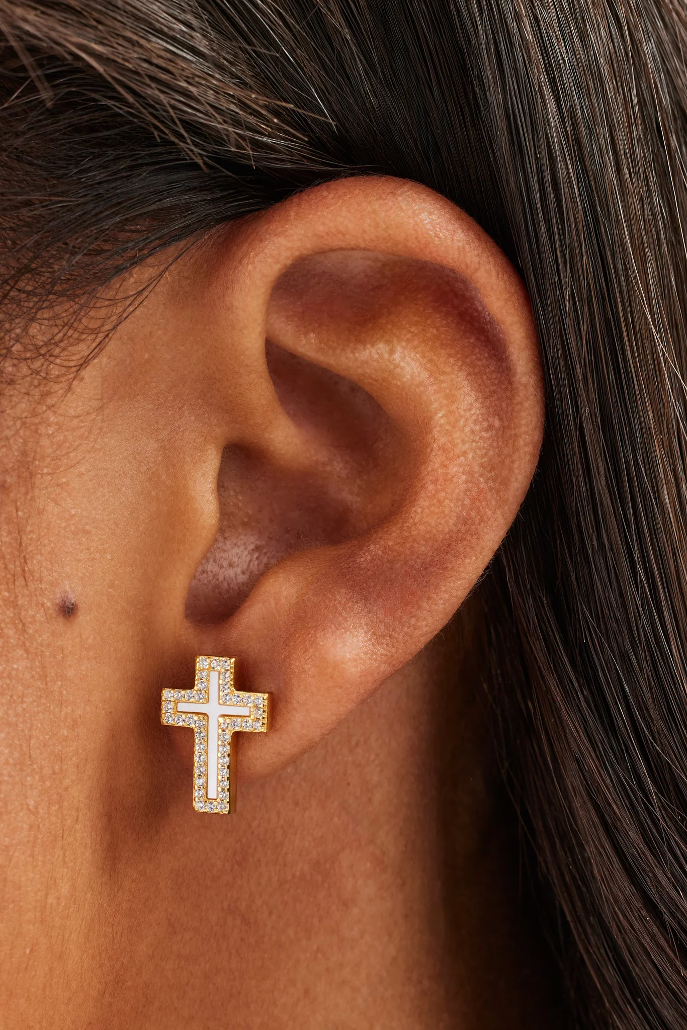 Mother Of Pearl Cross Stud Earrings - 10mm - Image 2