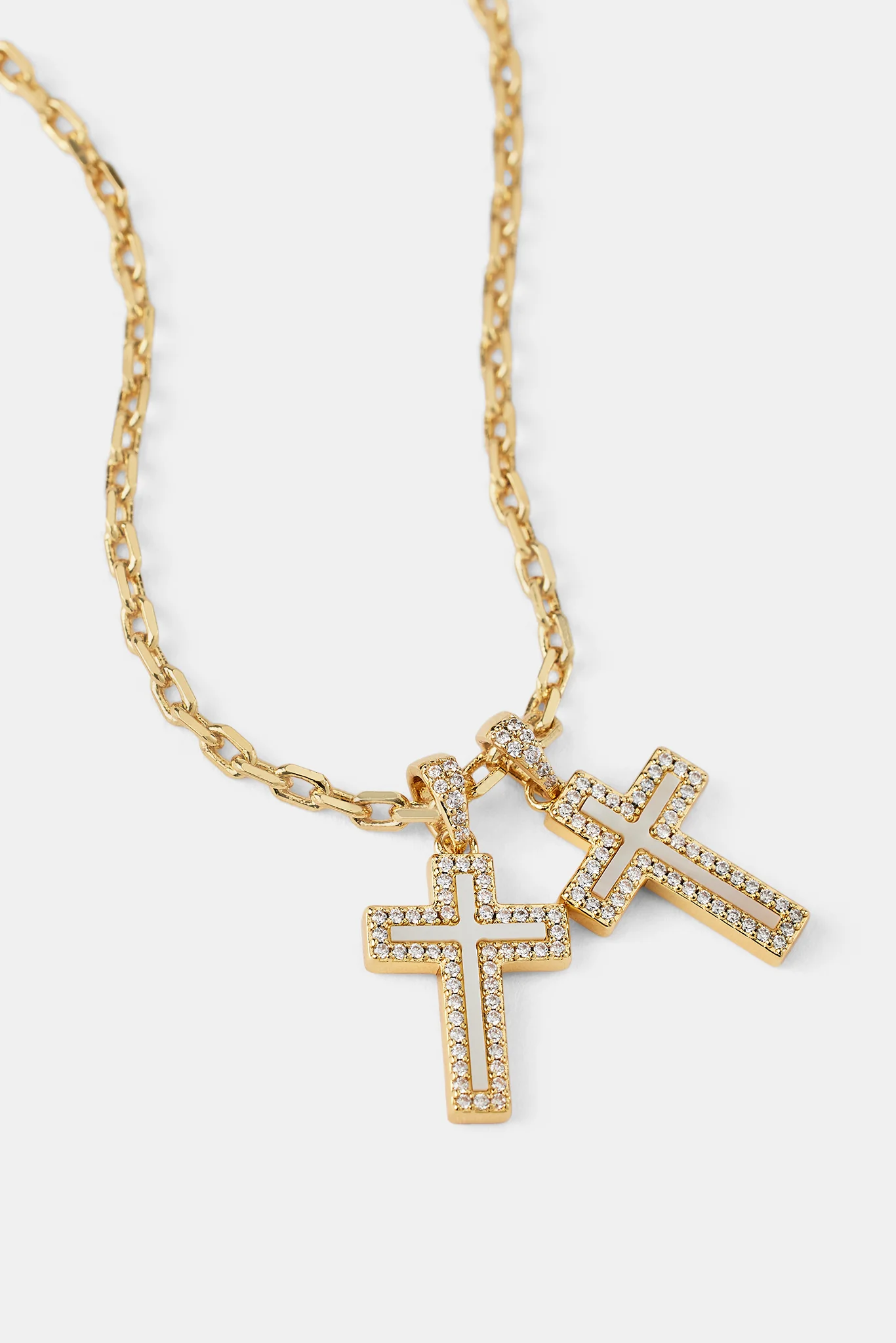 Mother Of Pearl Double Cross Necklace - 15mm - Gold - Image 3