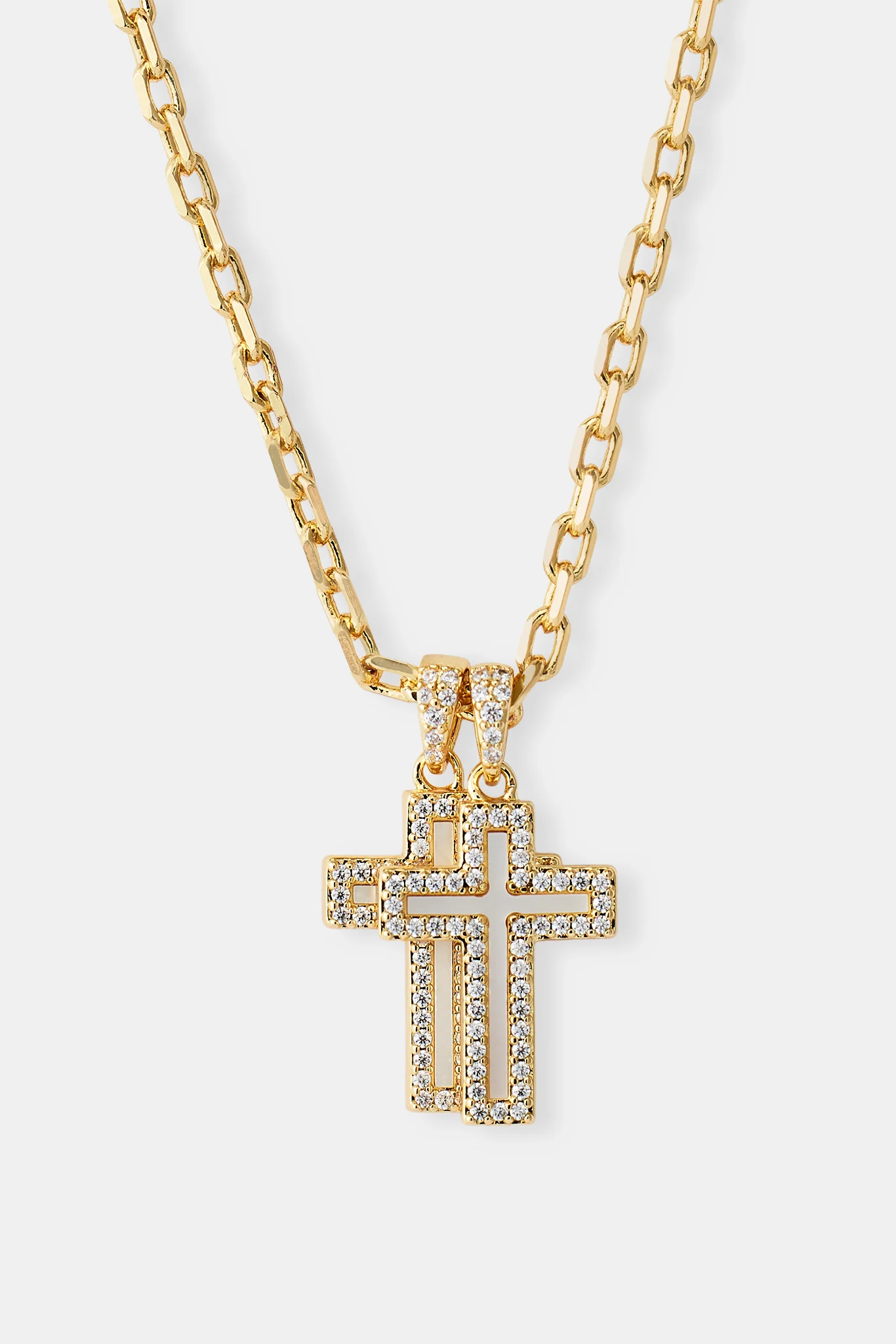Mother Of Pearl Double Cross Necklace - 15mm - Gold - Image 4
