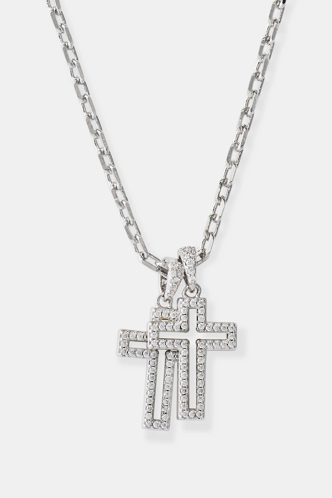 Mother Of Pearl Double Cross Necklace - 15mm - White - Image 4