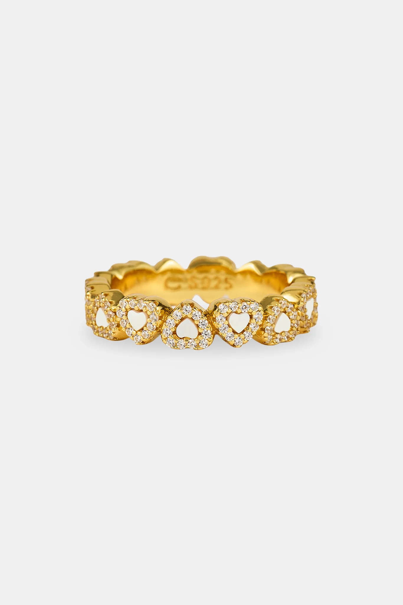 Mother Of Pearl Heart Band Ring - 5mm - Gold