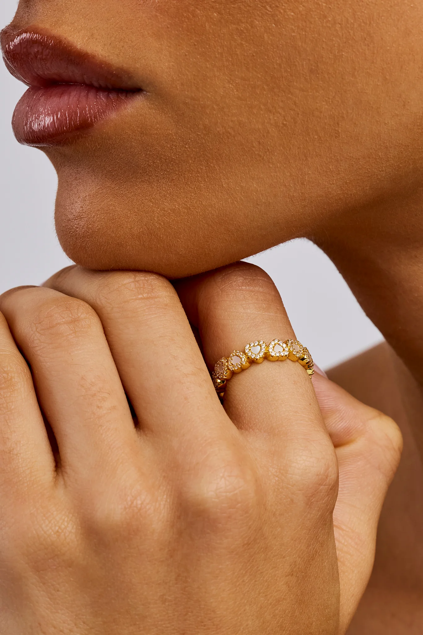 Mother Of Pearl Heart Band Ring - 5mm - Gold - Image 2