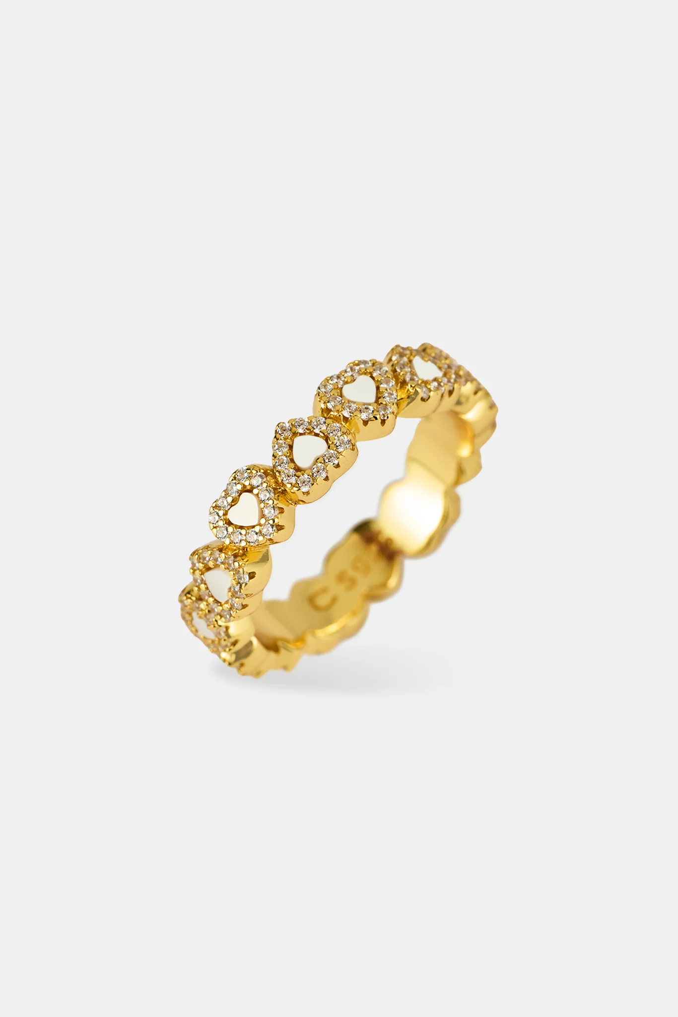Mother Of Pearl Heart Band Ring - 5mm - Gold - Image 3