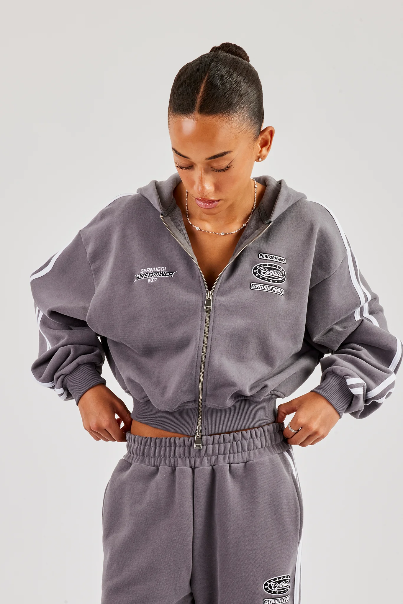 Moto Boxy Zip Through Hoodie - Washed Charcoal - Image 2