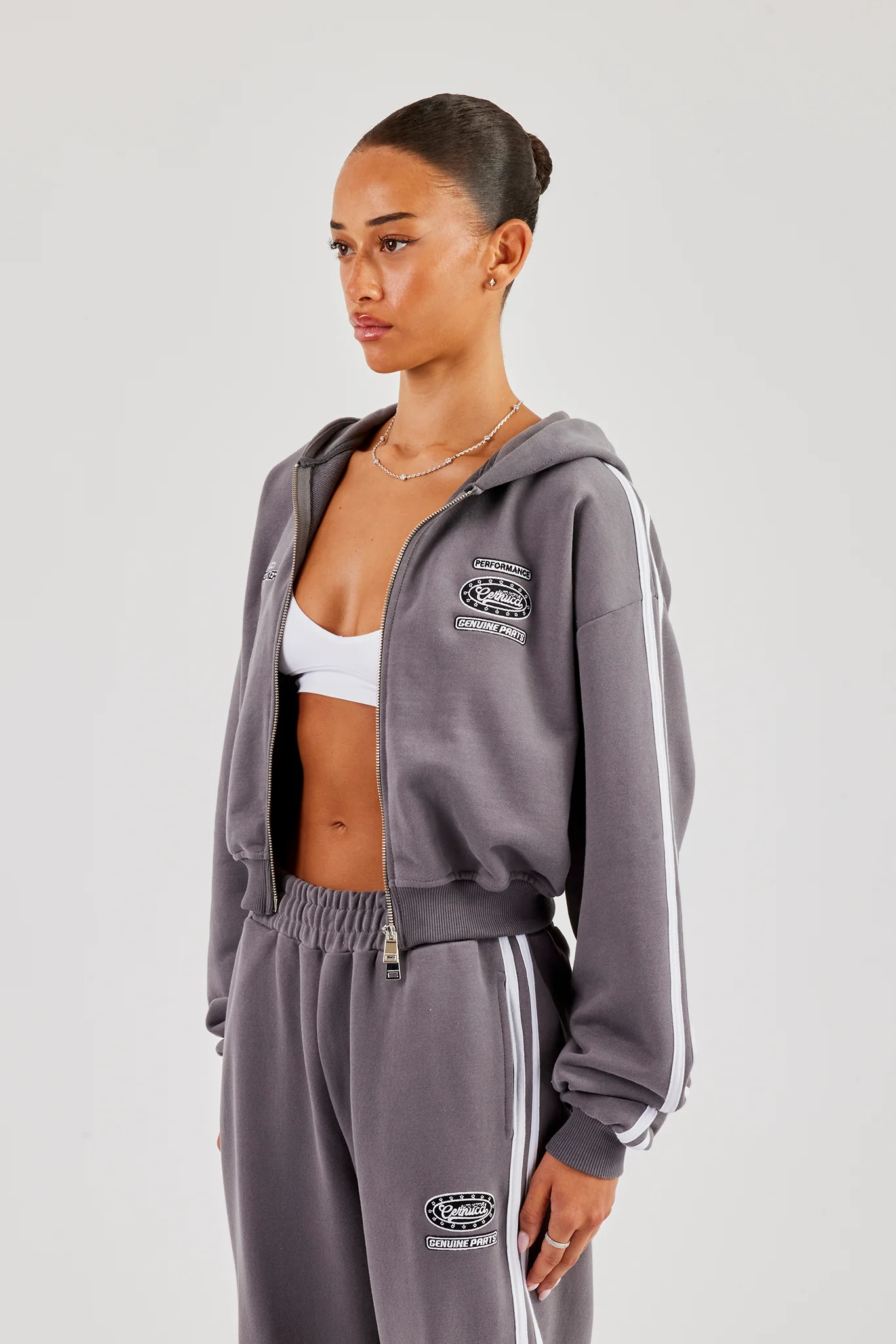 Moto Boxy Zip Through Hoodie - Washed Charcoal - Image 3