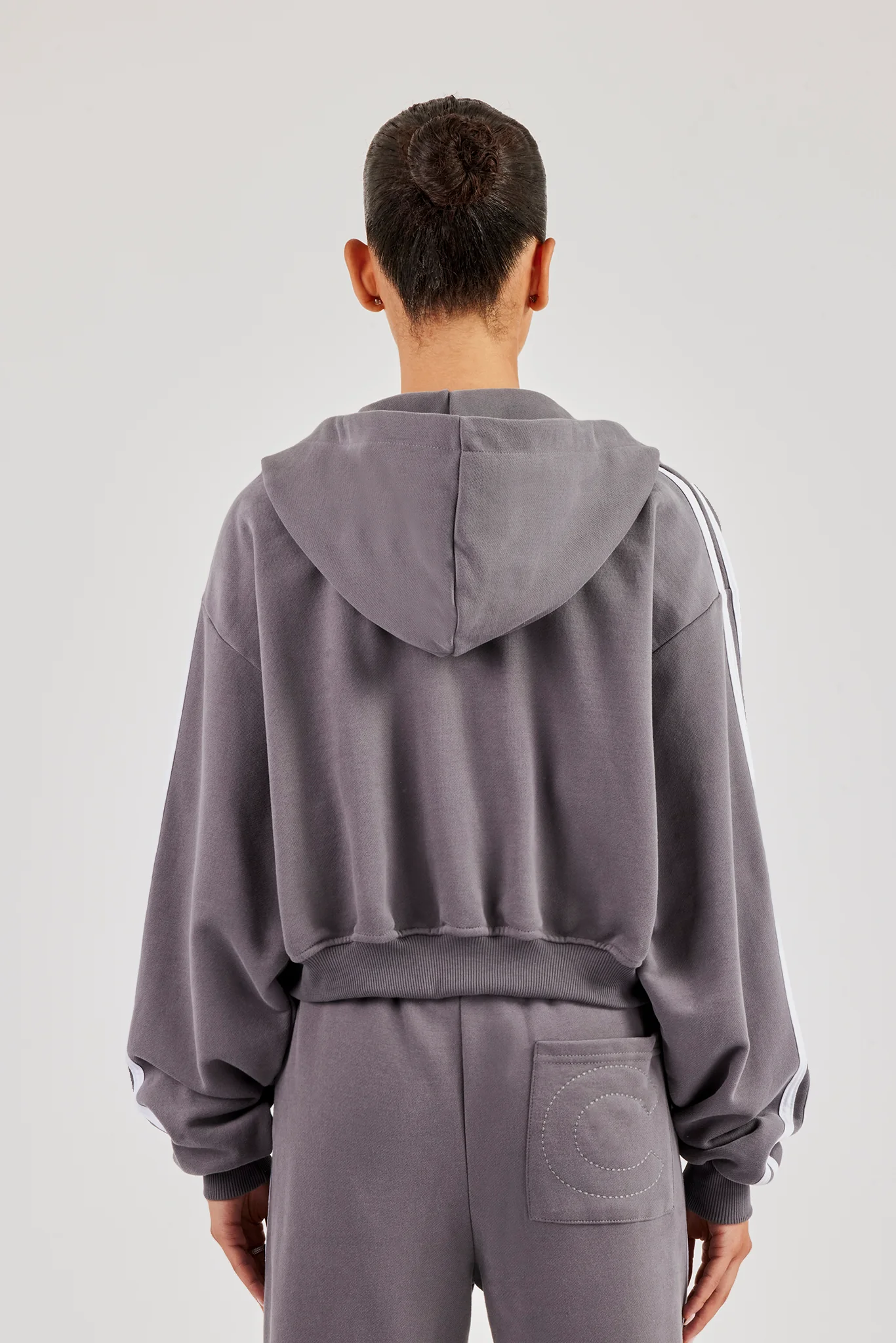 Moto Boxy Zip Through Hoodie - Washed Charcoal - Image 4