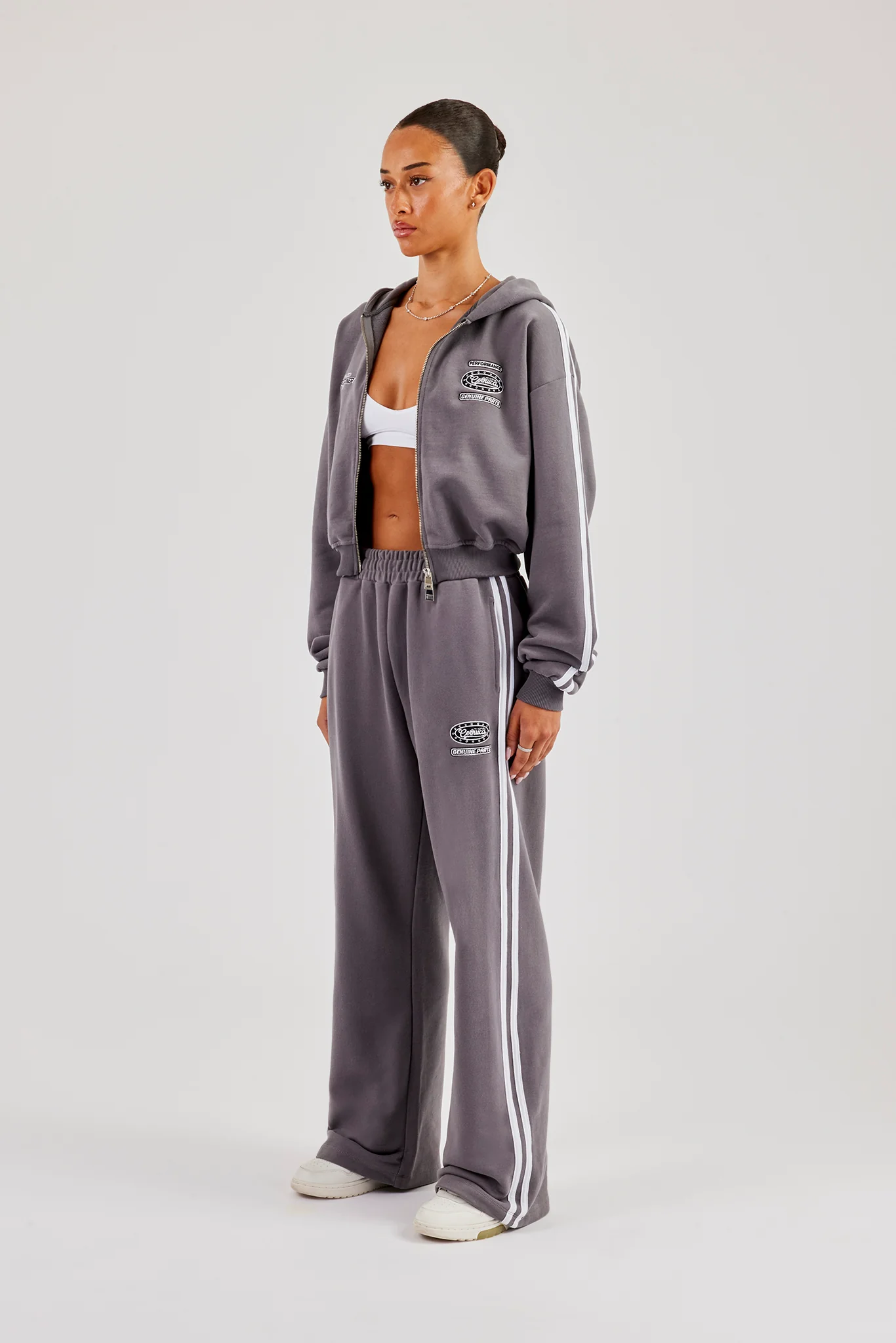 Moto Boxy Zip Through Hoodie & Wide Leg Jogger - Washed Charcoal - Image 2
