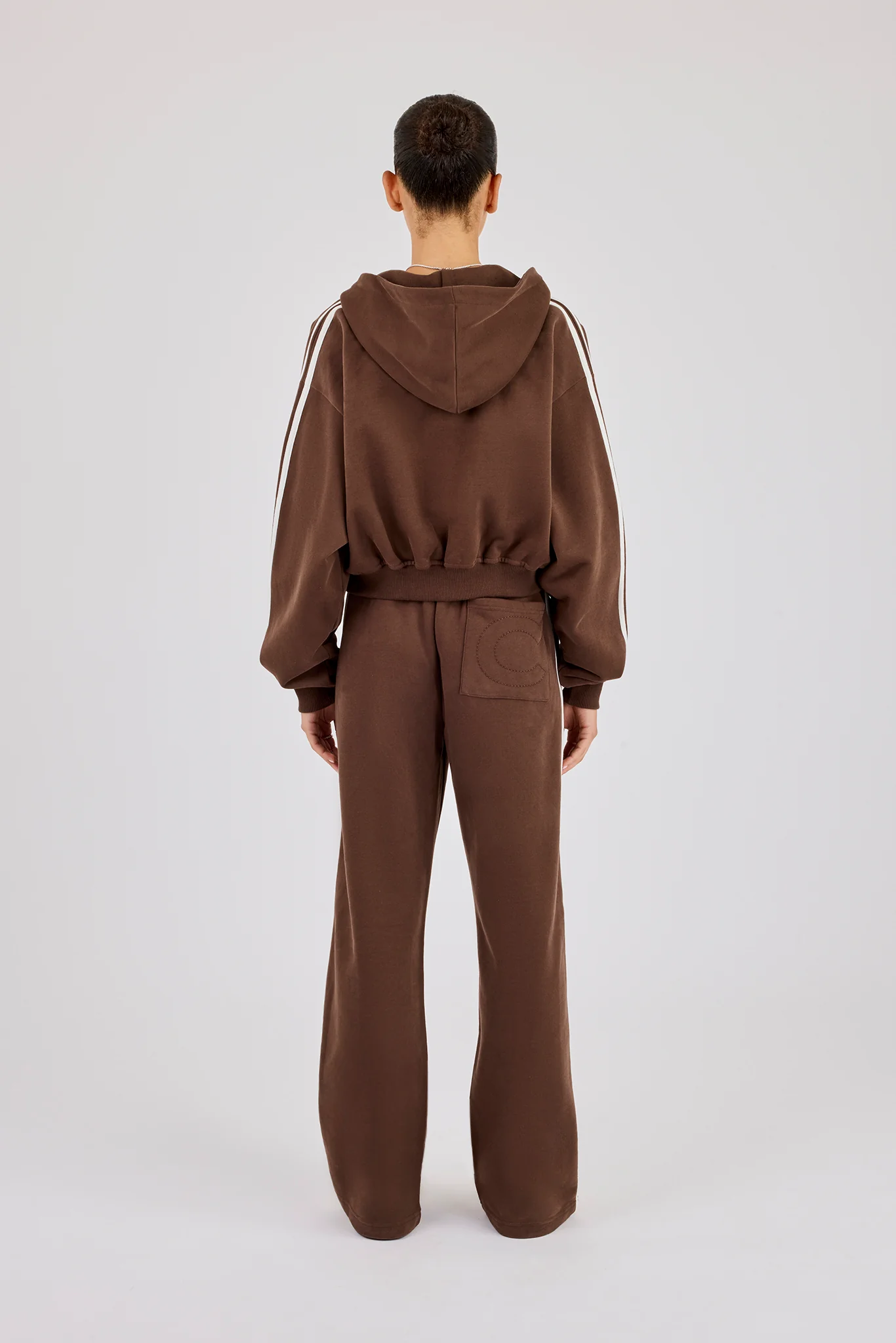 Moto Boxy Zip Through Hoodie & Wide Leg Jogger - Washed Chocolate - Image 4