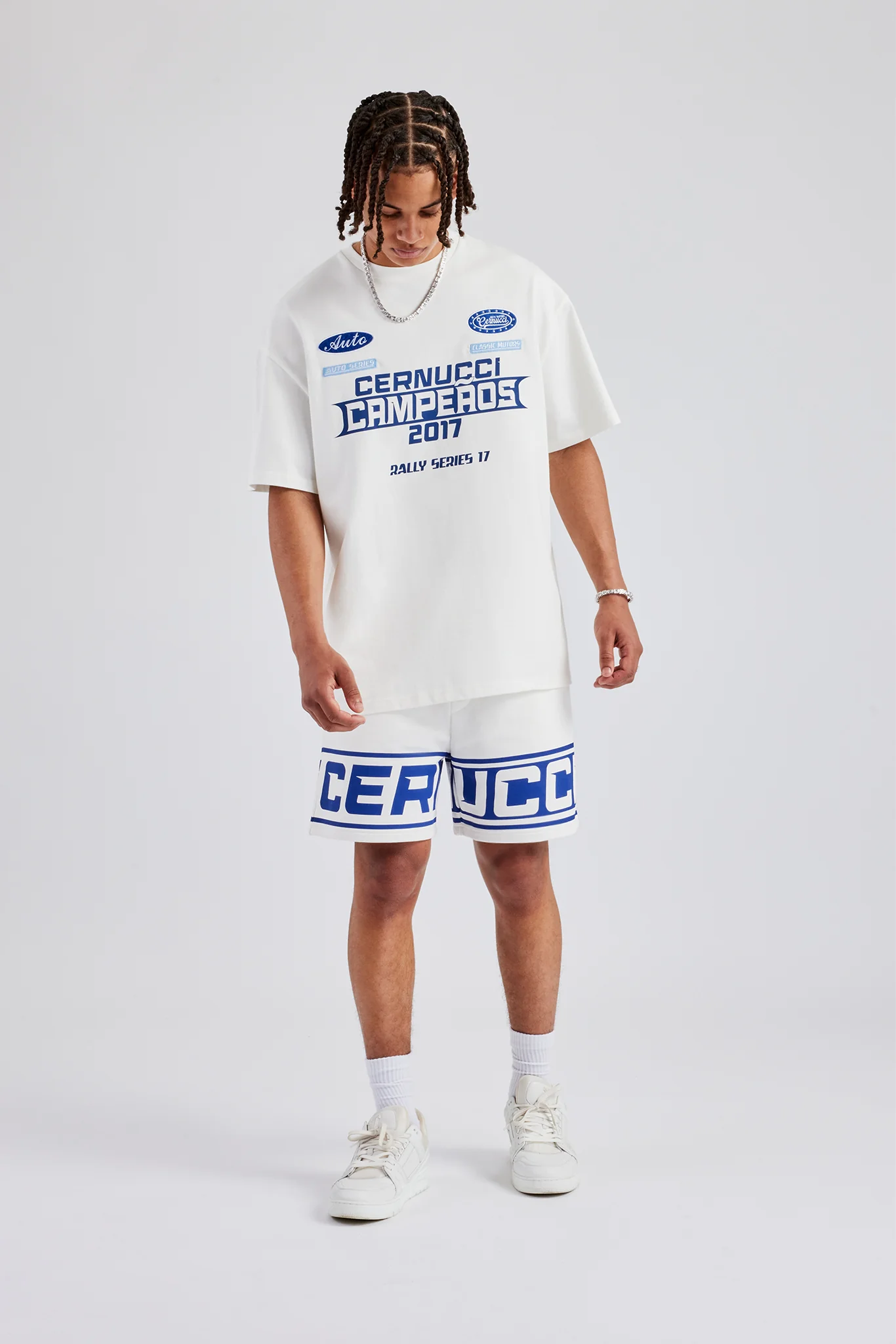 Moto Champions Oversized T-Shirt & Short Set - Off White