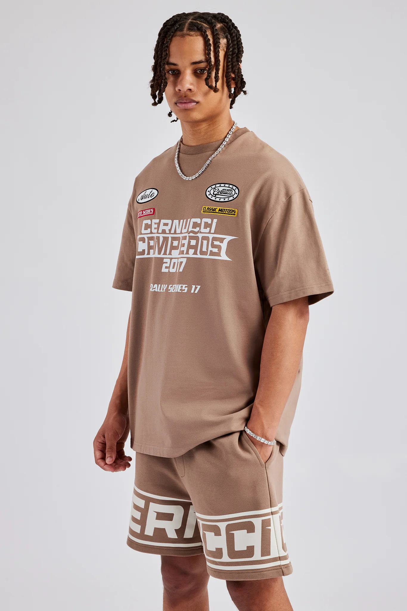 Moto Champions Oversized T-Shirt & Short Set - Washed Brown - Image 4
