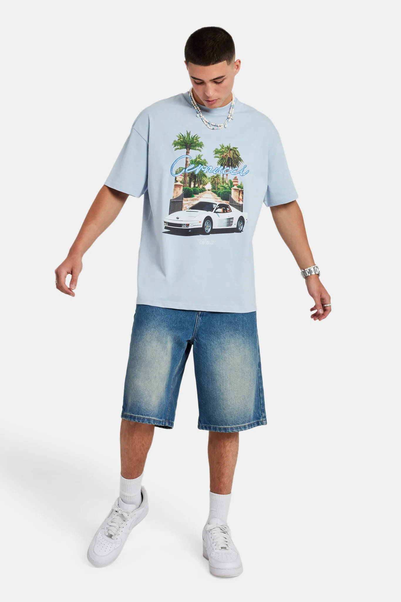 Moto Palm Oversized T-Shirt - Light Blue - Image 2