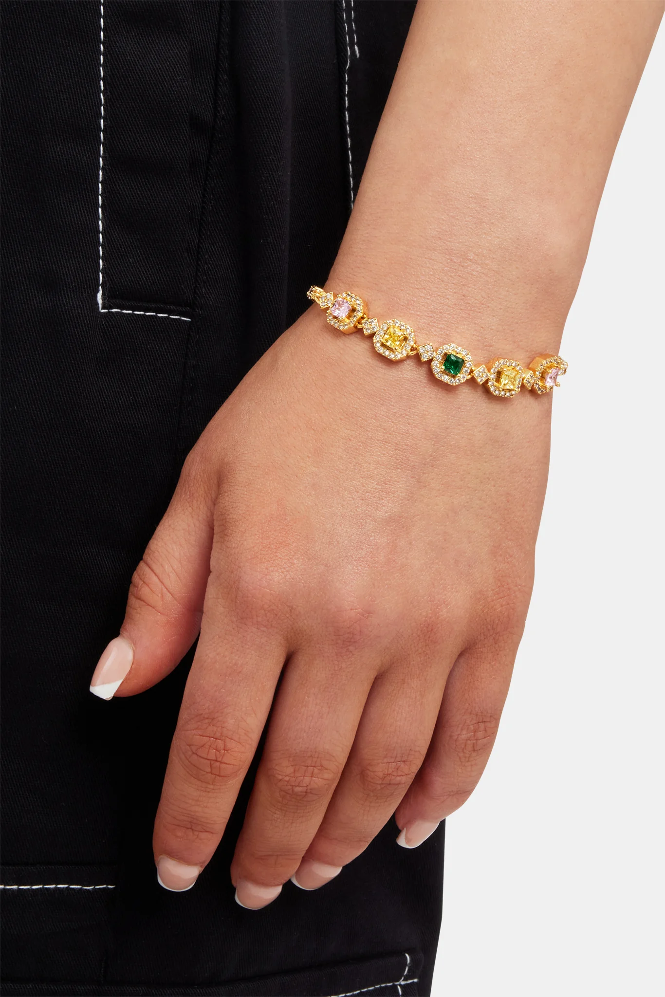 Multi Colour Cluster Tennis Bracelet - Gold - Image 2