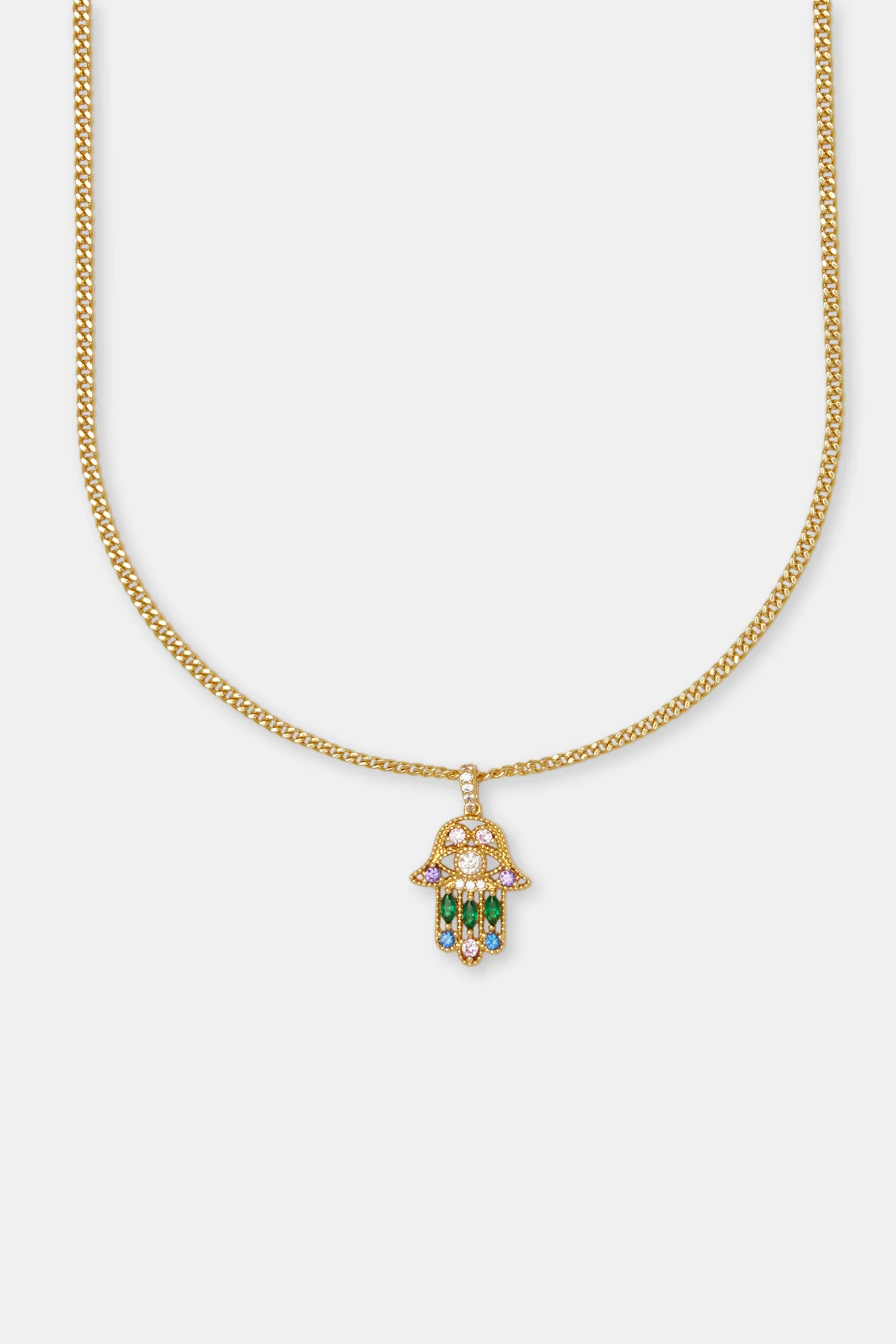 Multi Colour Hamsa Hand Cuban Necklace - 20mm - Image 2